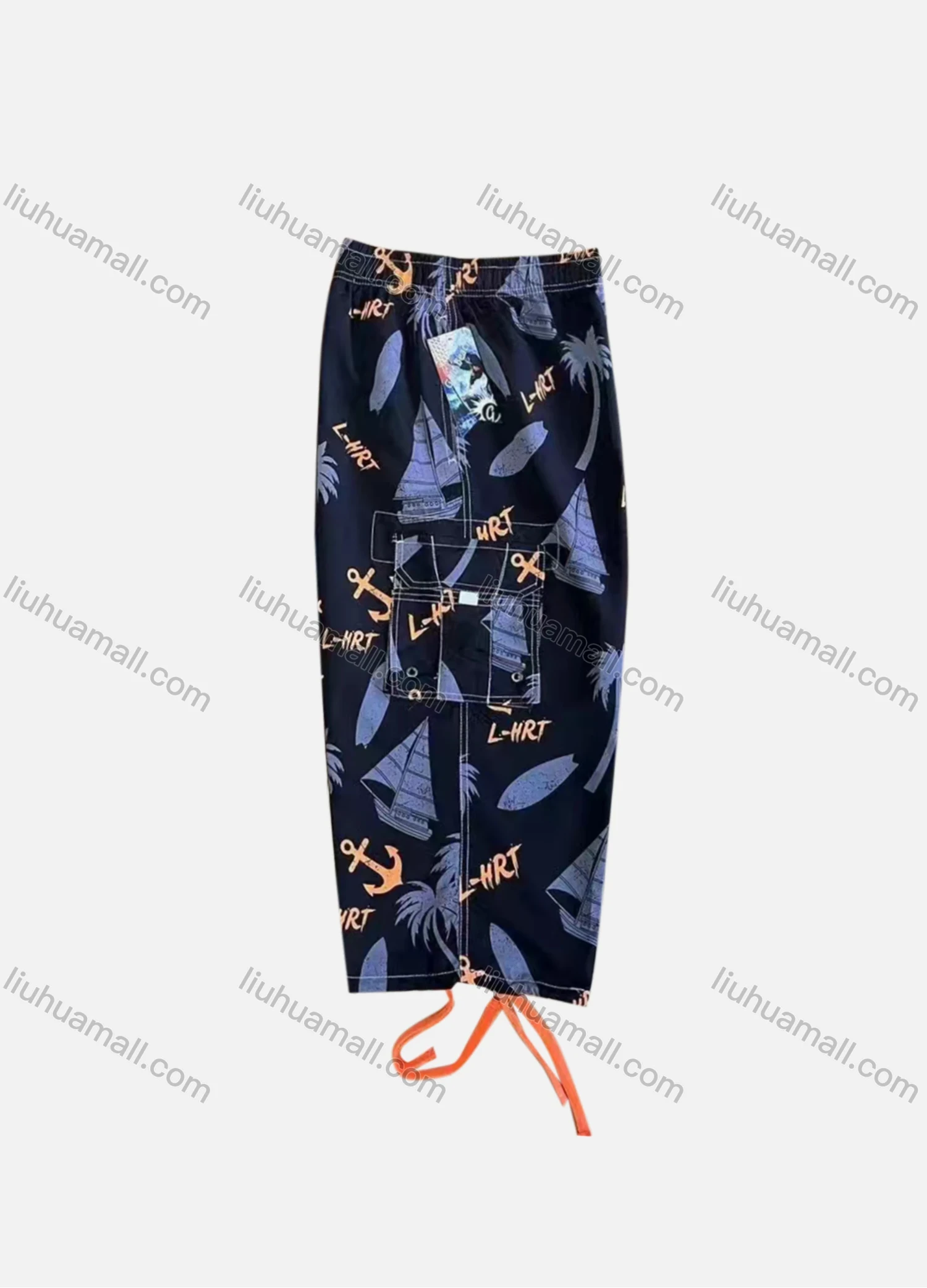 Wholesale Men's Vacation Letter Tree Print Flap Pockets Beach Shorts 4068# - Liuhuamall
