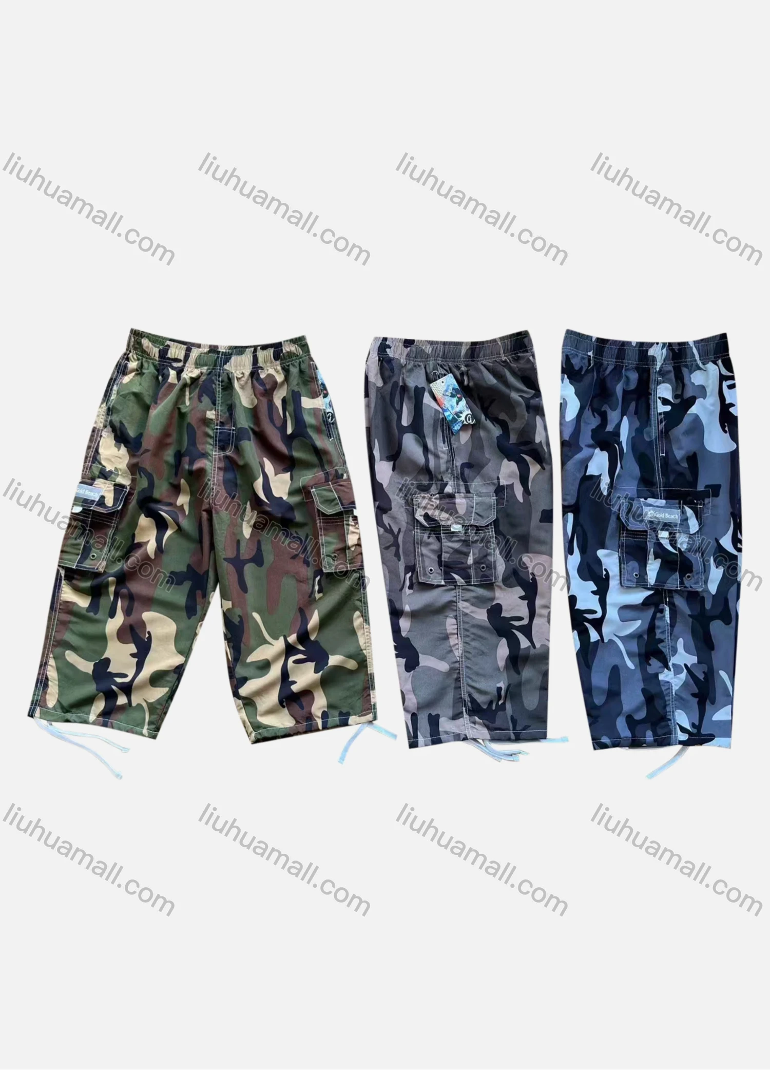 Wholesale Men's Casual Camouflage Print Flap Pockets Elastic Waist Shorts 4069# - Liuhuamall