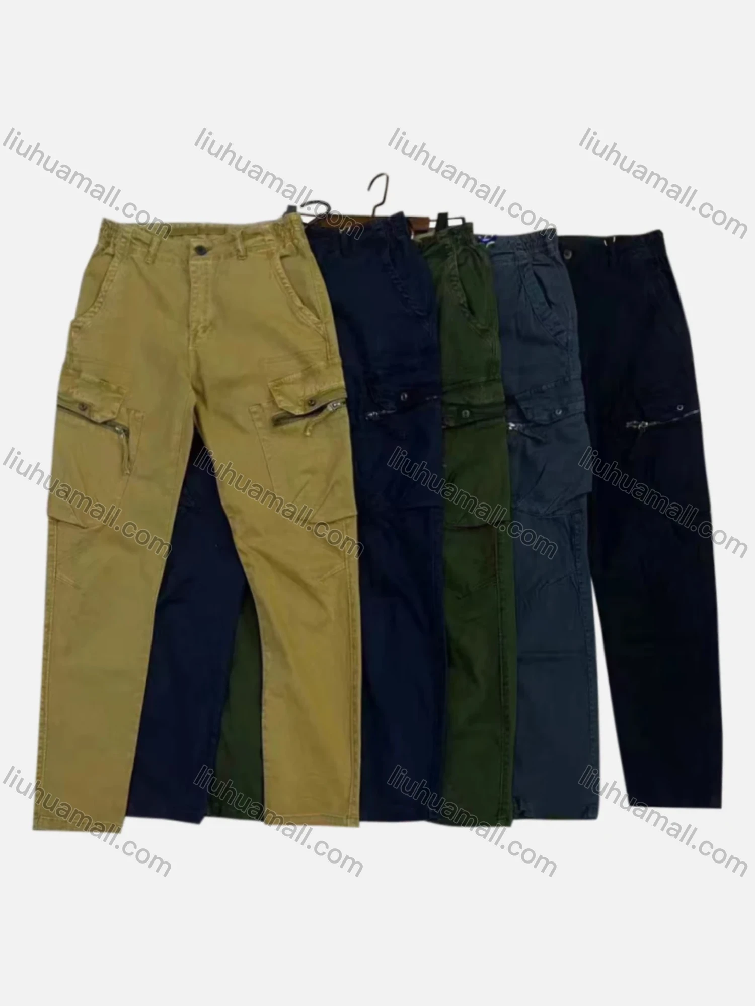 Wholesale Men's Casual Zipper Pockets Plain Cargo Pant AK7309# - Liuhuamall