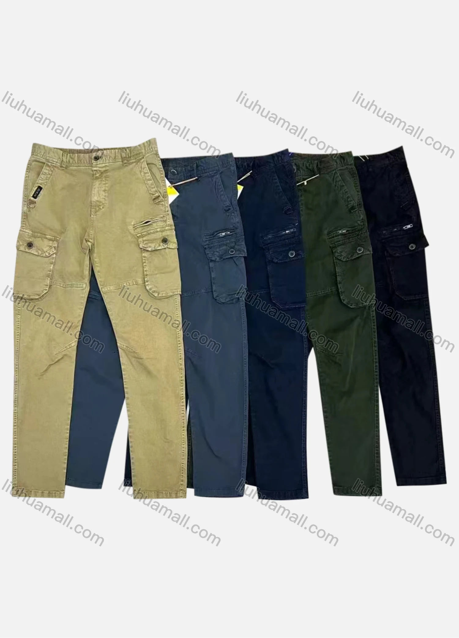 Wholesale Men's Casual Flap Pockets Plain Cargo Pant AK7366# - Liuhuamall