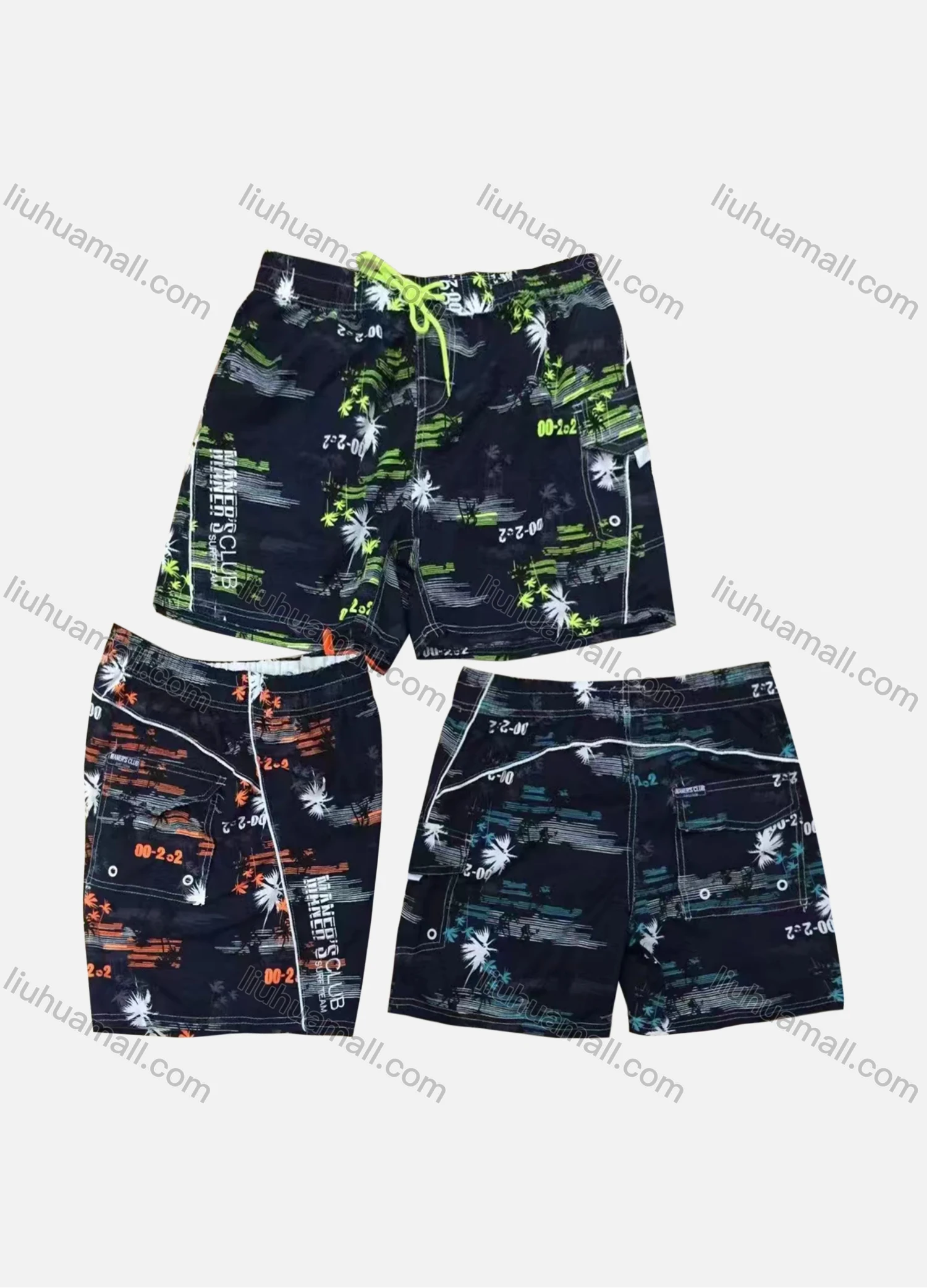Wholesale Men's Vacation Abstract Letter Print Patch Pocket Beach Shorts B153# - Liuhuamall