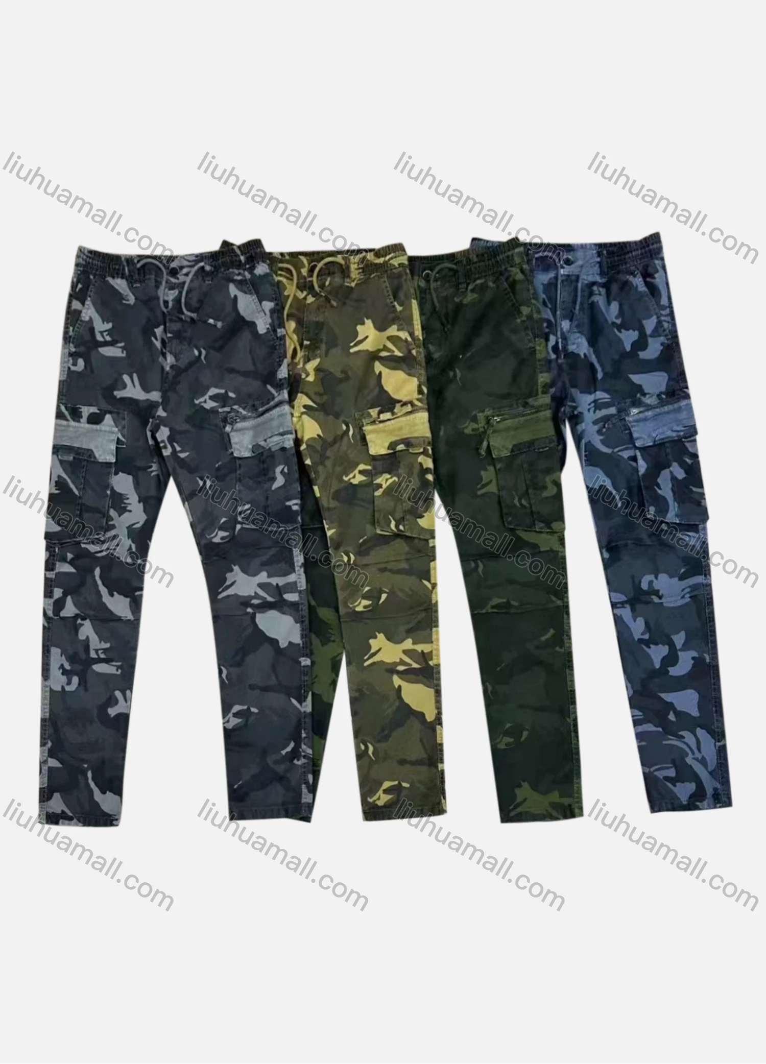 Wholesale Men's Casual Camouflage Flap Pockets Drawstring Cargo Pant B7379# - Liuhuamall