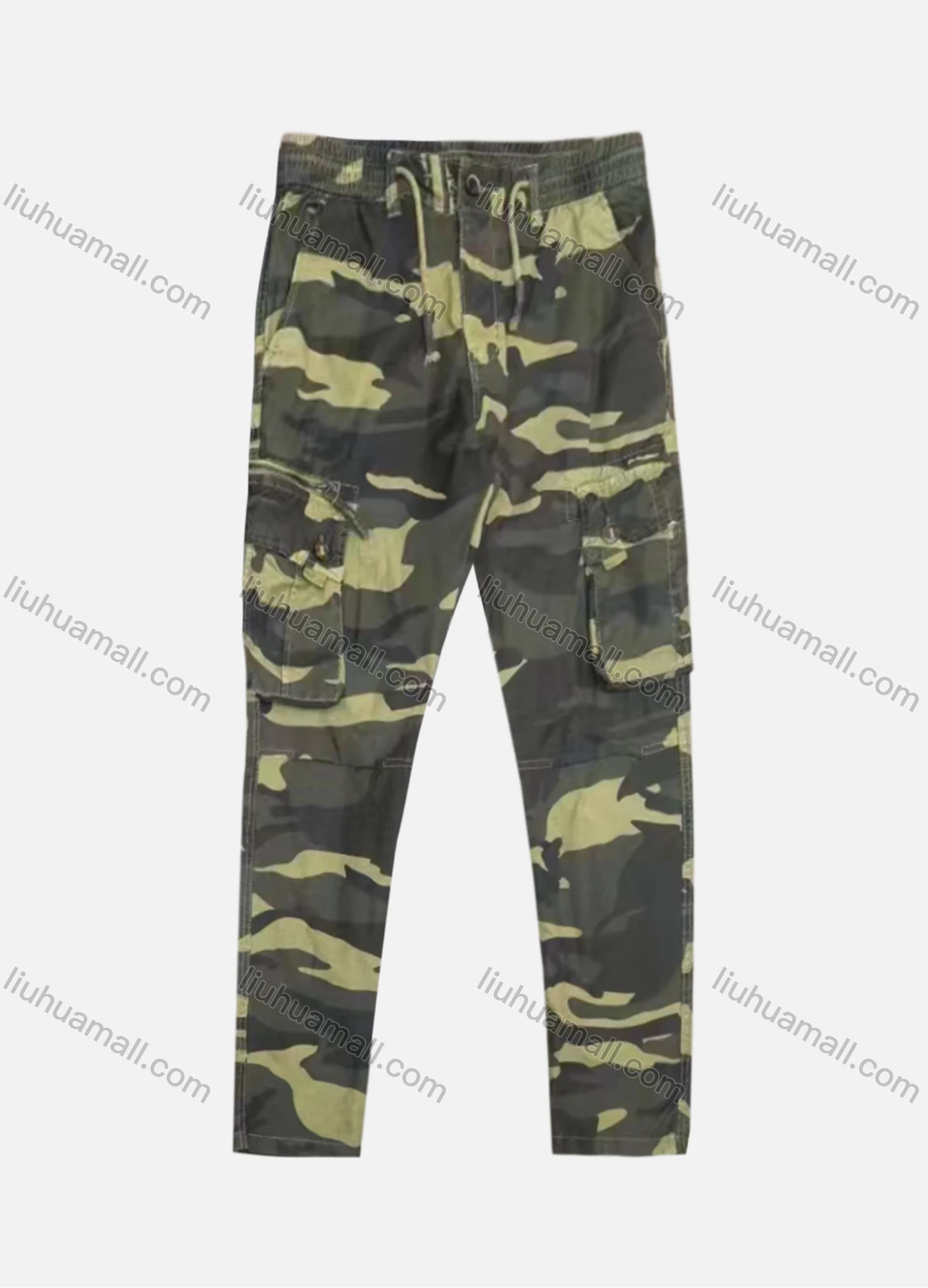 Wholesale Men's Casual Camouflage Flap Pockets Drawstring Cargo Pant B7386# - Liuhuamall