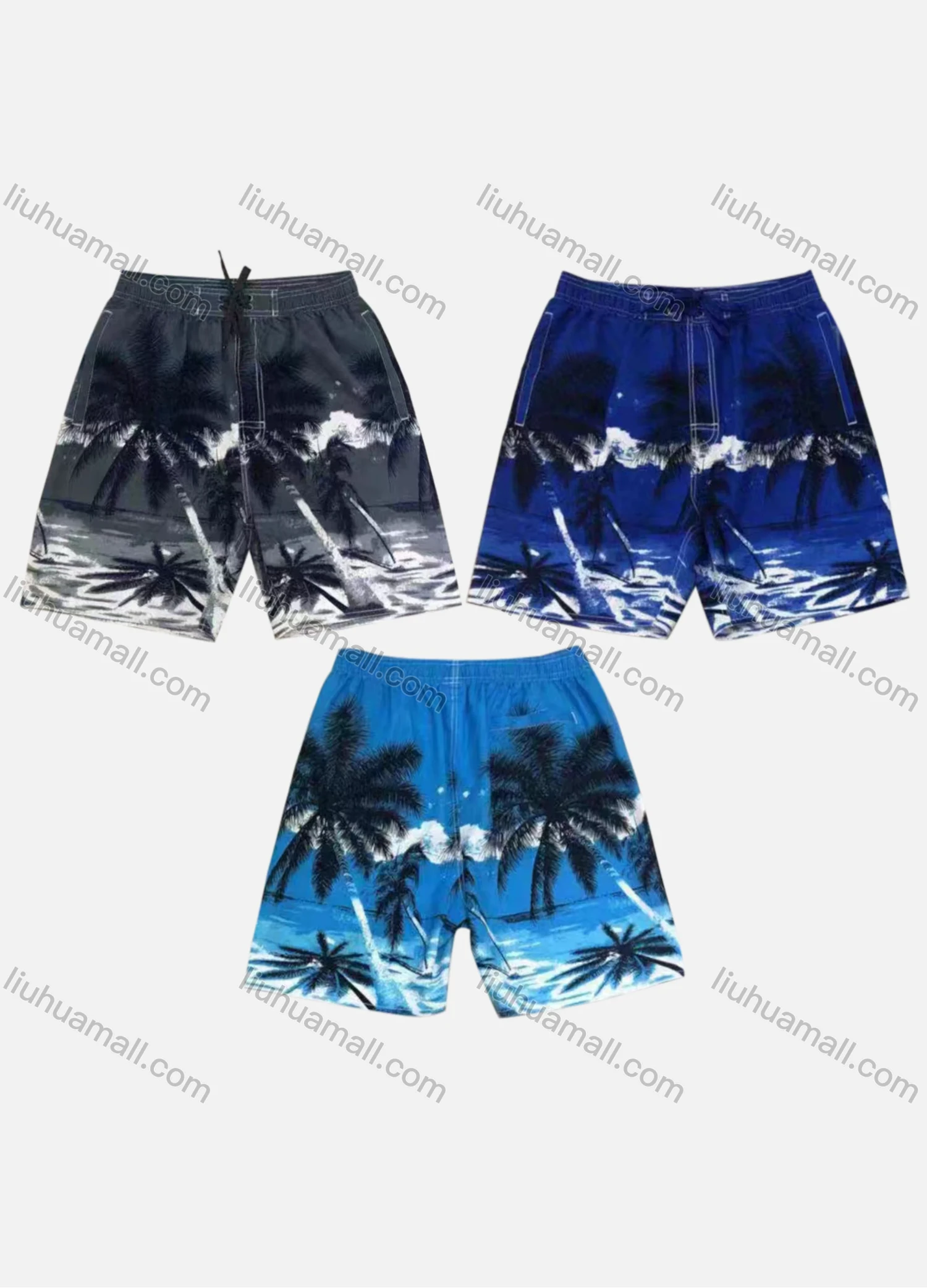 Wholesale Men's Vacation Tree Print Drawstring Patch Pocket Beach Shorts C5527# - Liuhuamall