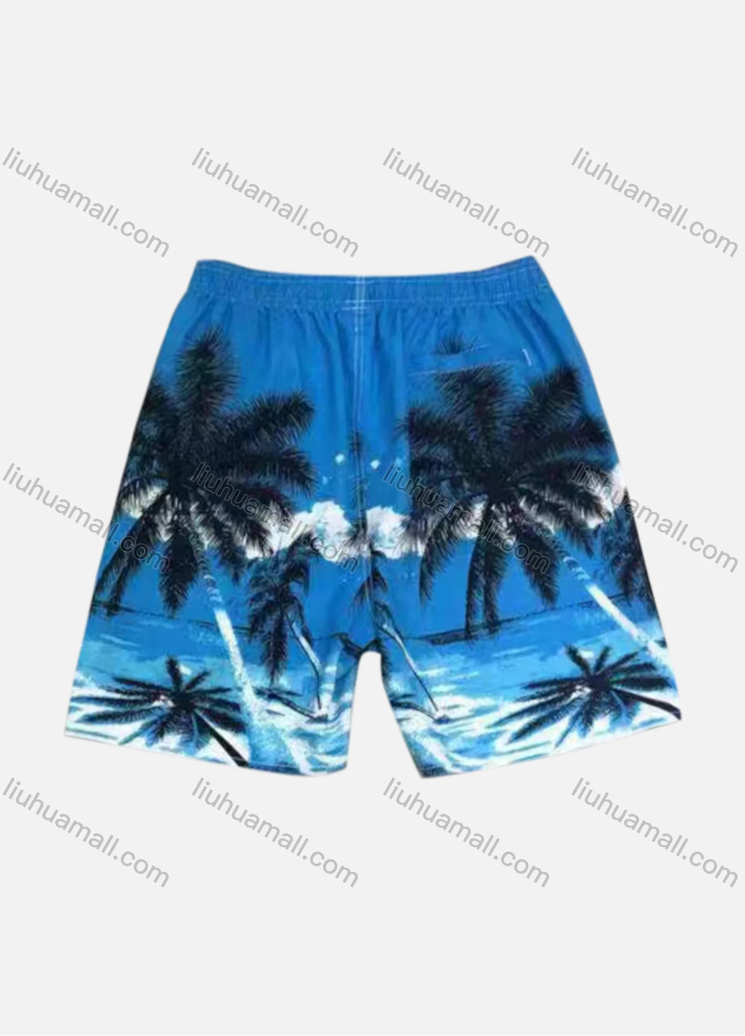 Wholesale Men's Vacation Tree Print Drawstring Patch Pocket Beach Shorts C5527# - Liuhuamall