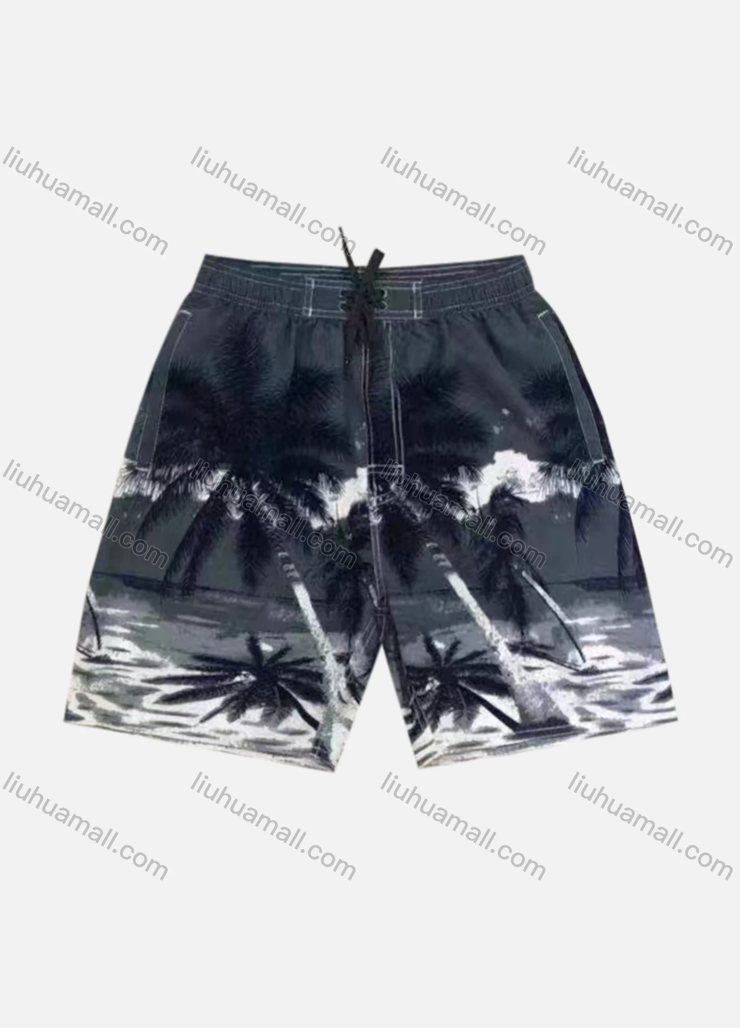 Wholesale Men's Vacation Tree Print Drawstring Patch Pocket Beach Shorts C5527# - Liuhuamall