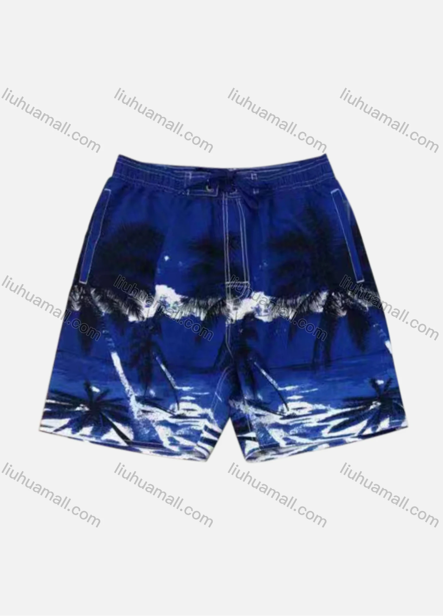 Wholesale Men's Vacation Tree Print Drawstring Patch Pocket Beach Shorts C5527# - Liuhuamall