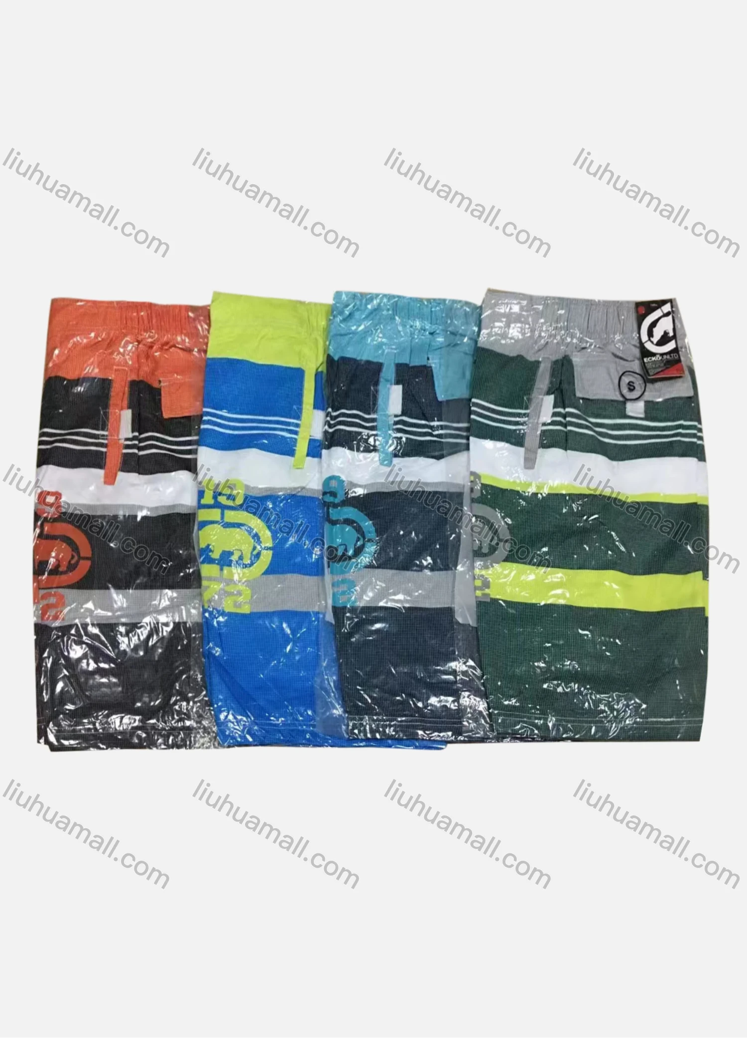 Wholesale Men's Vacation Striped Colorblock Patch Pocket Beach Shorts EK302# - Liuhuamall