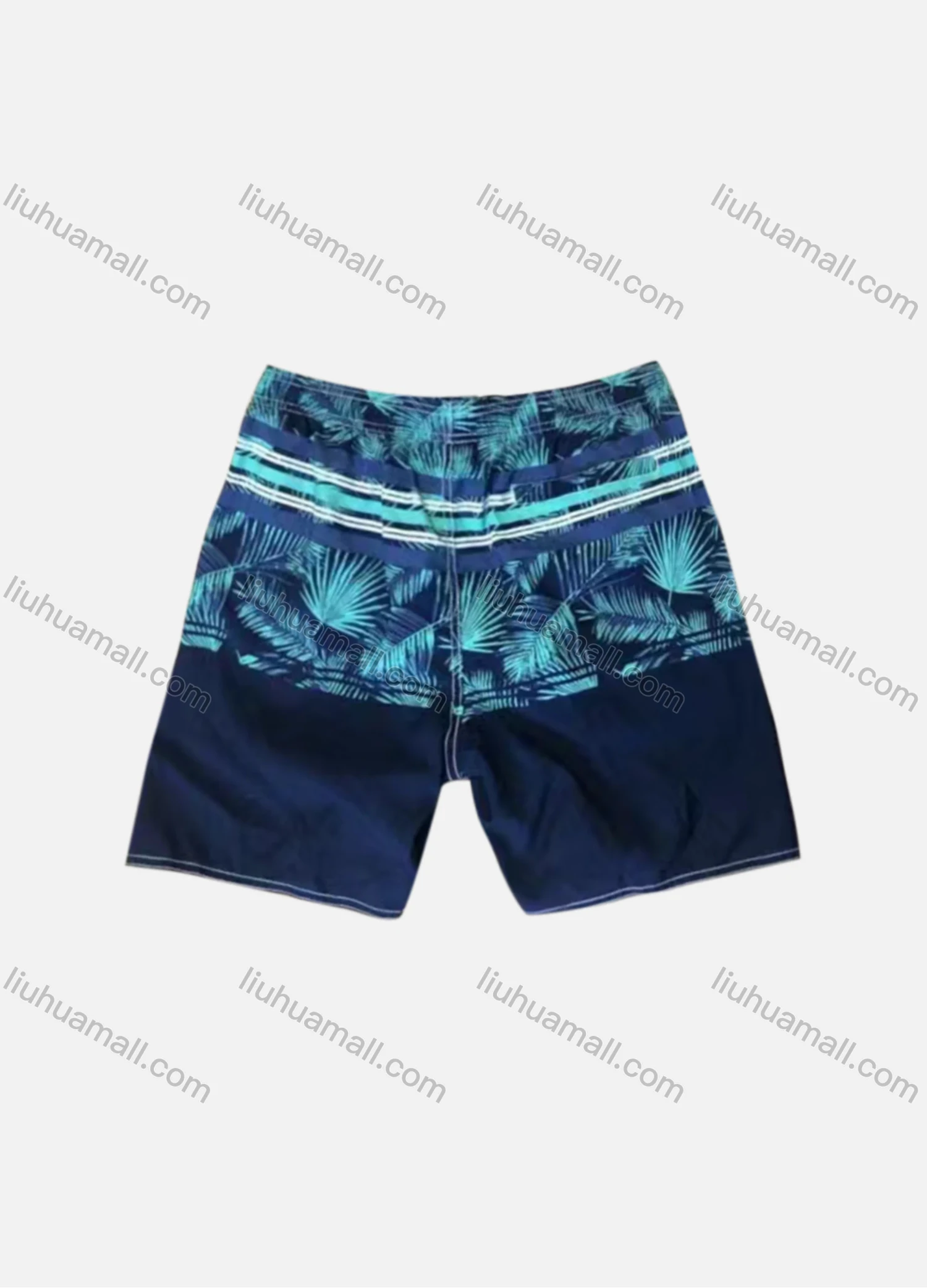 Wholesale Men's Vacation Striped Leaf Colorblock Elastic Waist Beach Shorts F5527# - Liuhuamall