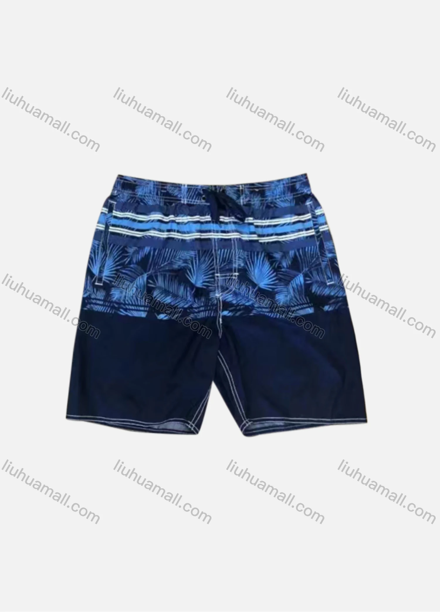 Wholesale Men's Vacation Striped Leaf Colorblock Elastic Waist Beach Shorts F5527# - Liuhuamall