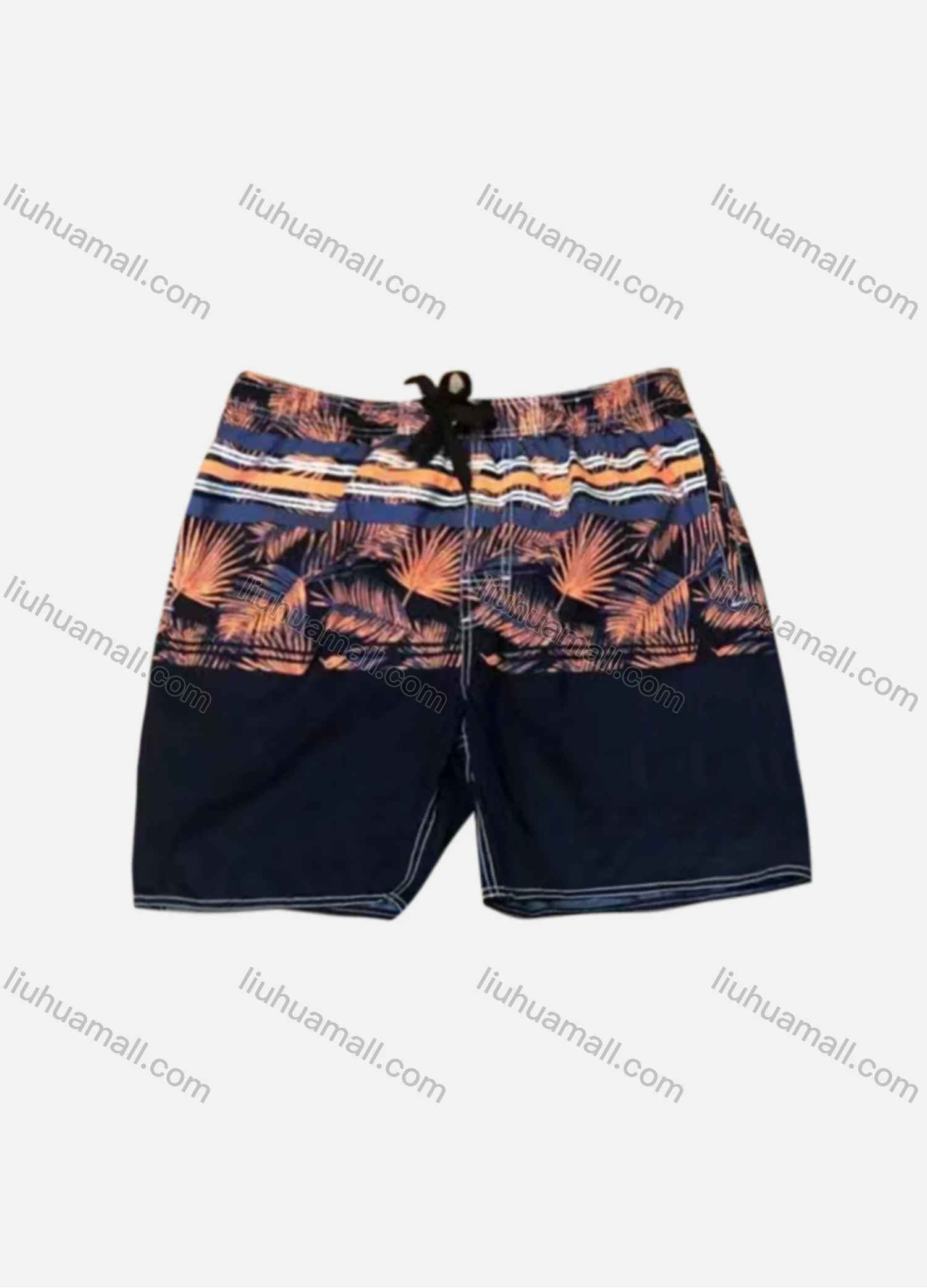 Wholesale Men's Vacation Striped Leaf Colorblock Elastic Waist Beach Shorts F5527# - Liuhuamall