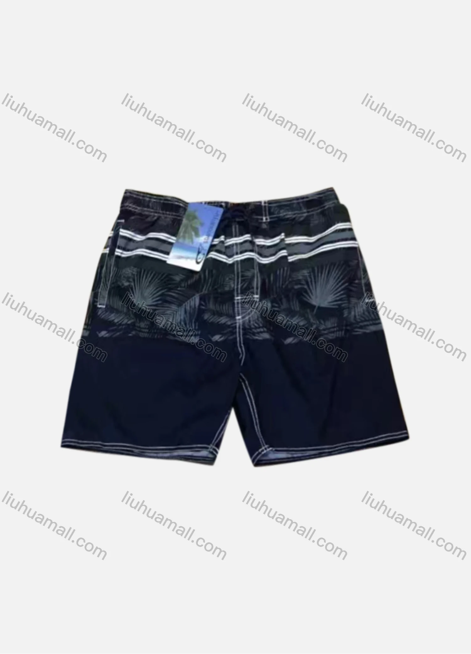Wholesale Men's Vacation Striped Leaf Colorblock Elastic Waist Beach Shorts F5527# - Liuhuamall