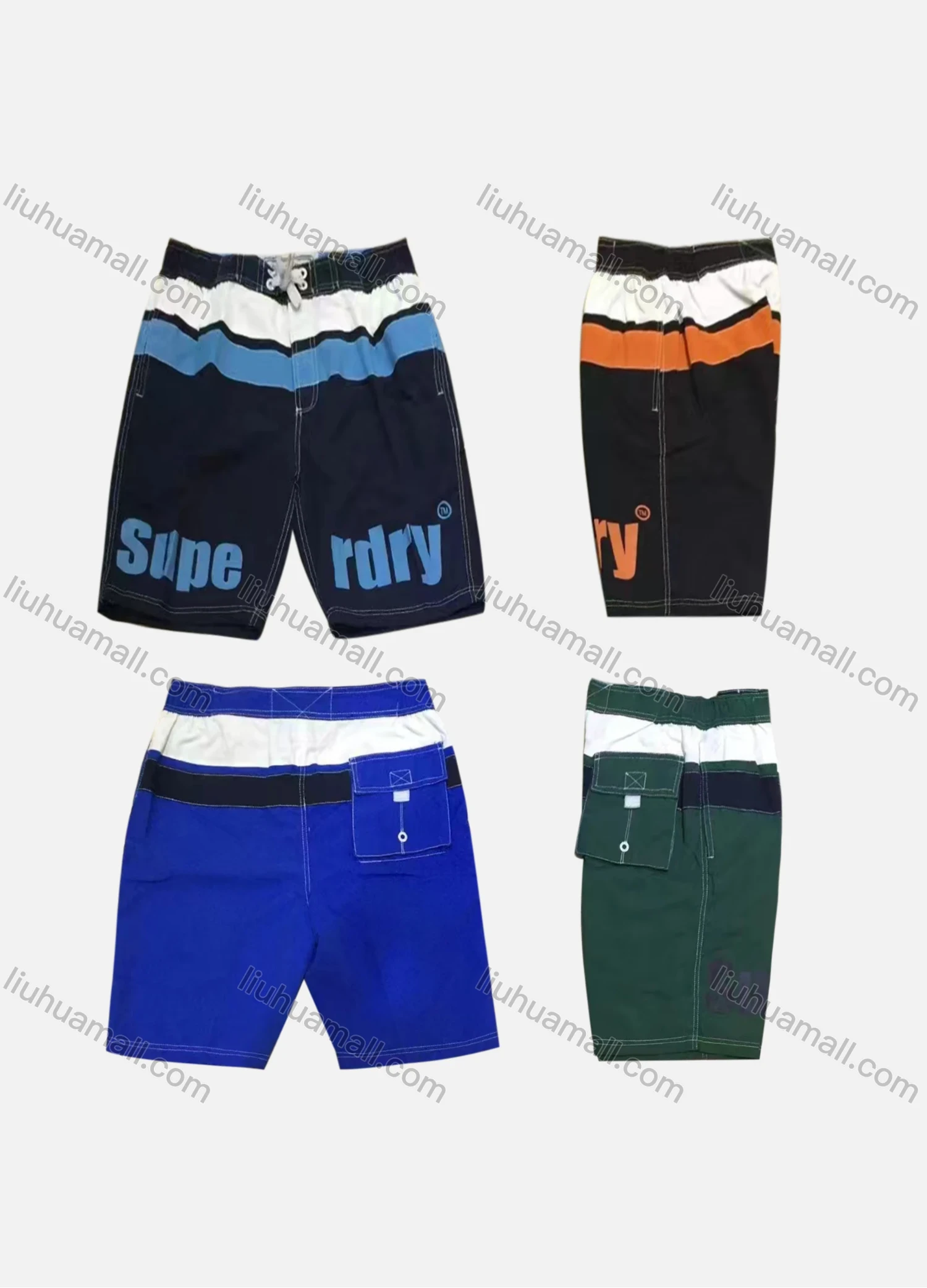 Wholesale Men's Casual Colorblock Letter Drawstring Flap Pockets Shorts G006# - Liuhuamall