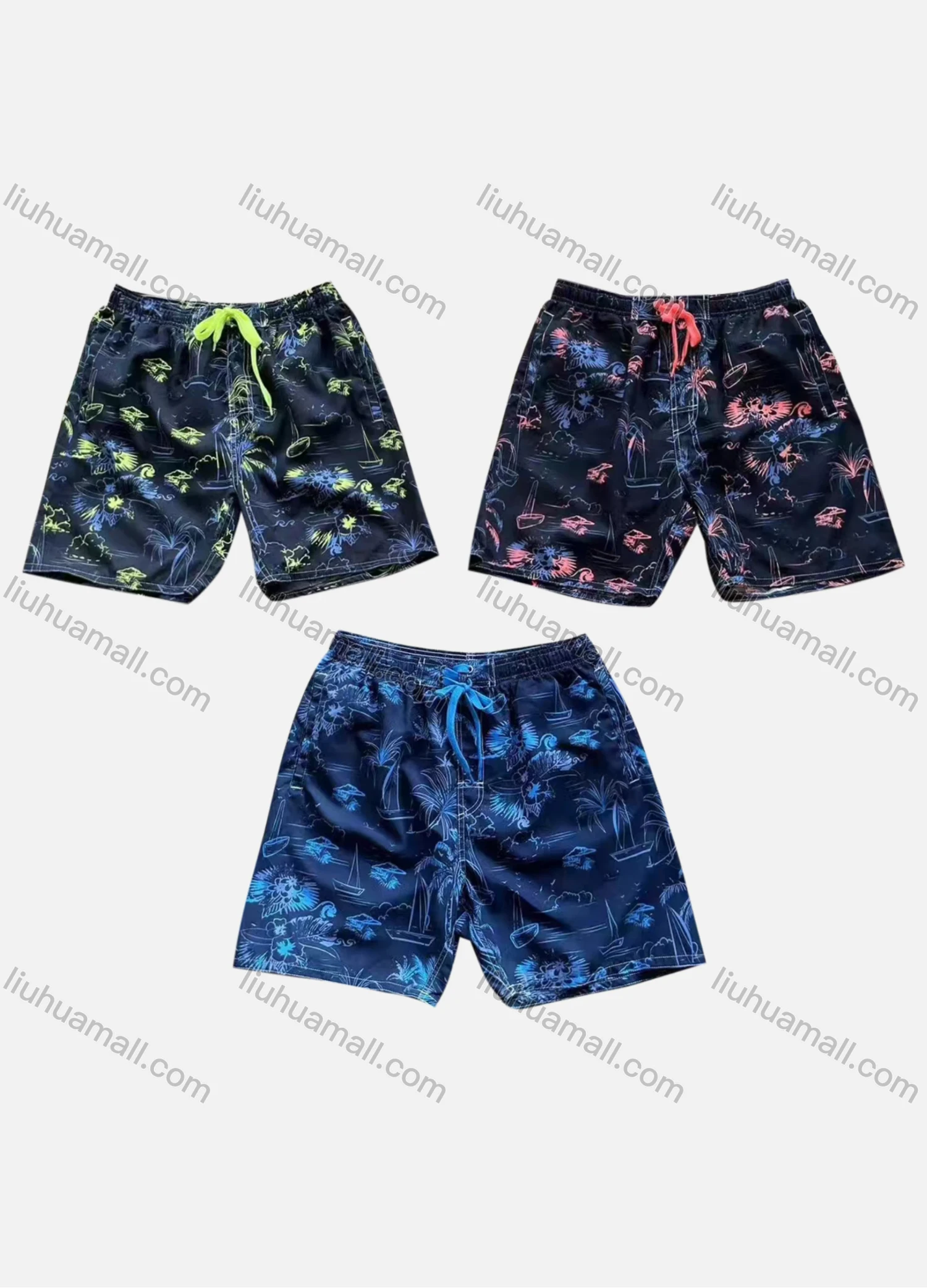 Wholesale Men's Vacation Allover Print Drawstring Patch Pocket Beach Shorts G5527# - Liuhuamall
