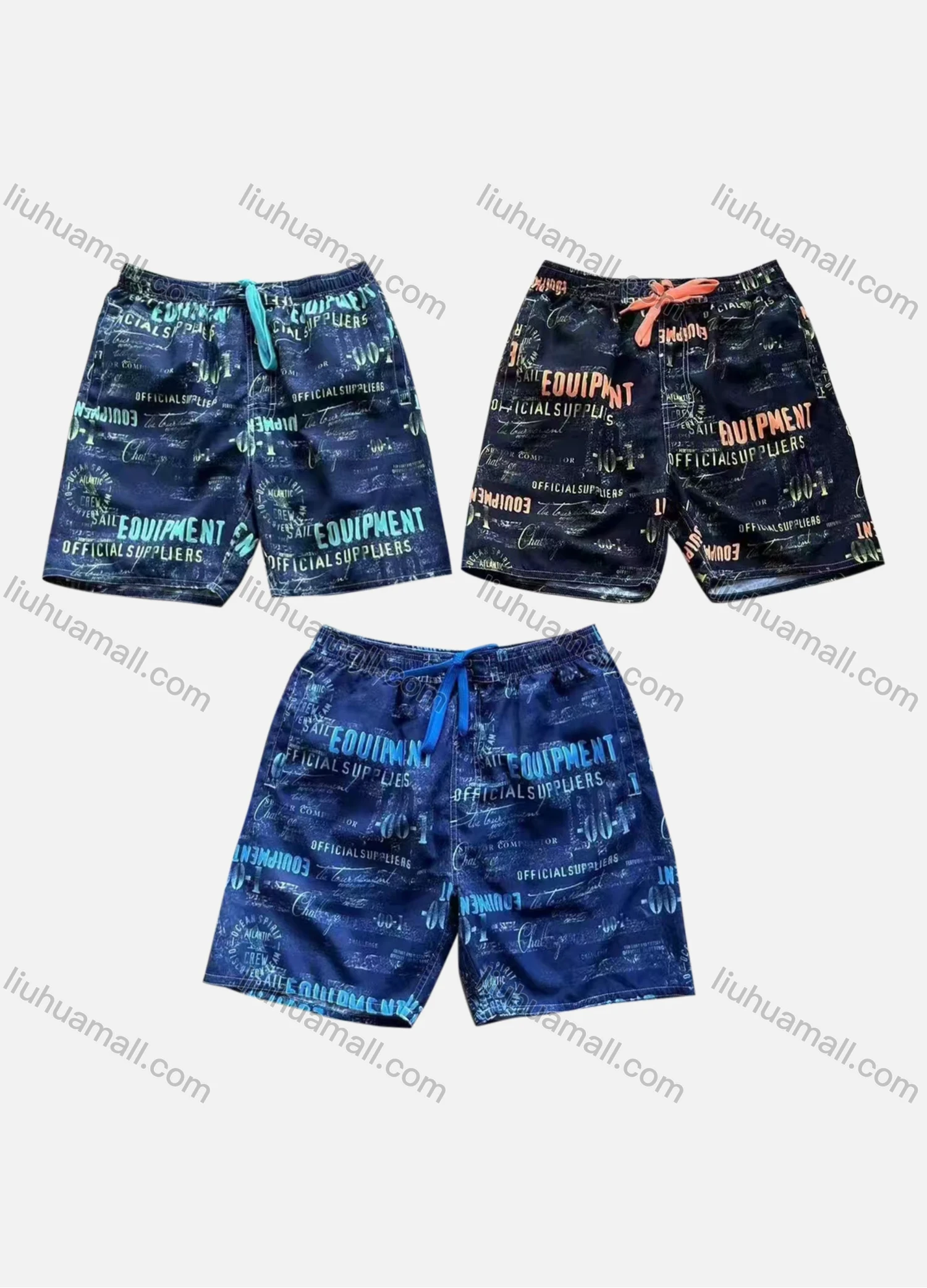 Wholesale Men's Vacation Allover Letter Print Drawstring Patch Pocket Beach Shorts H5527# - Liuhuamall