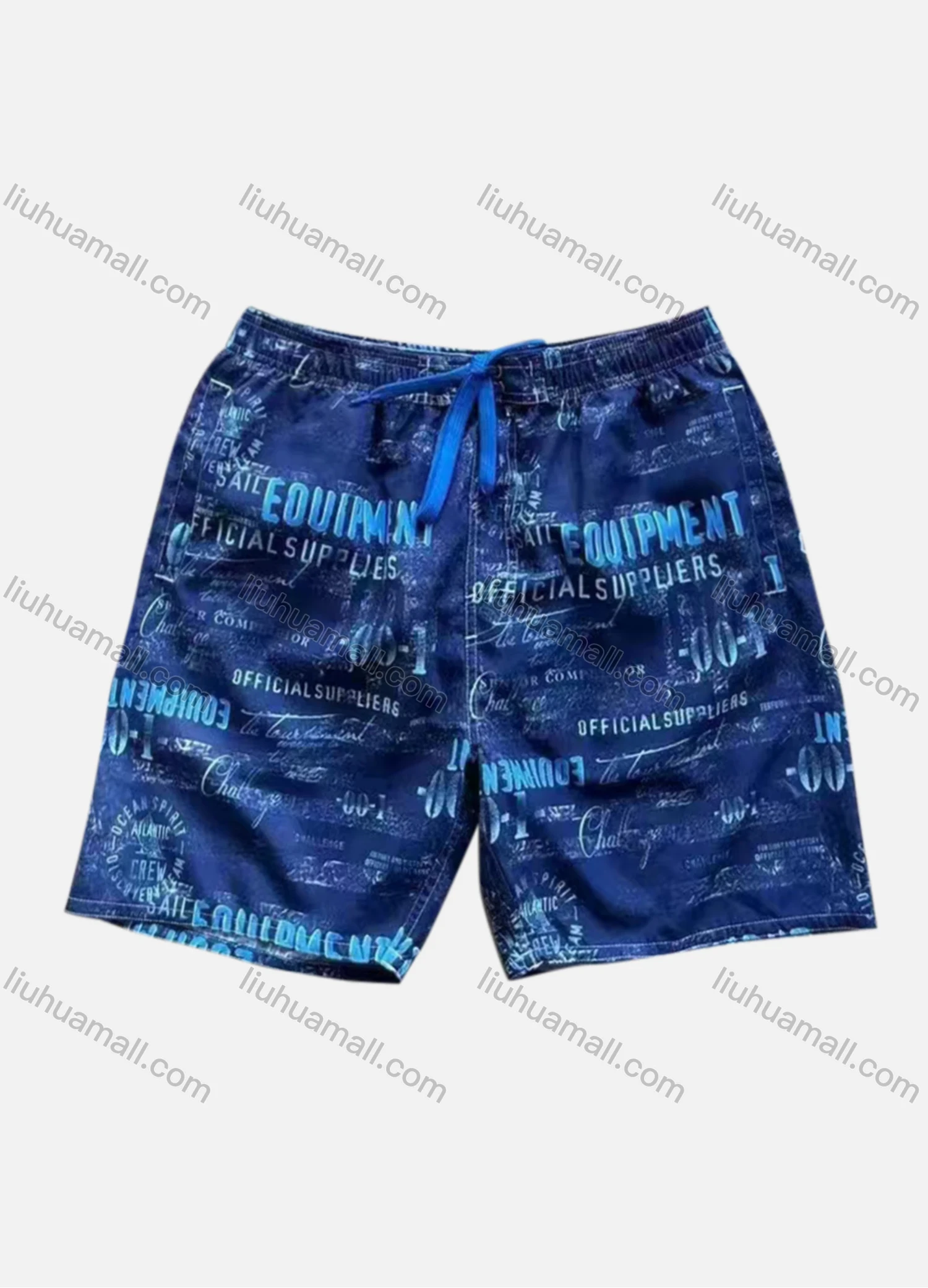 Wholesale Men's Vacation Allover Letter Print Drawstring Patch Pocket Beach Shorts H5527# - Liuhuamall