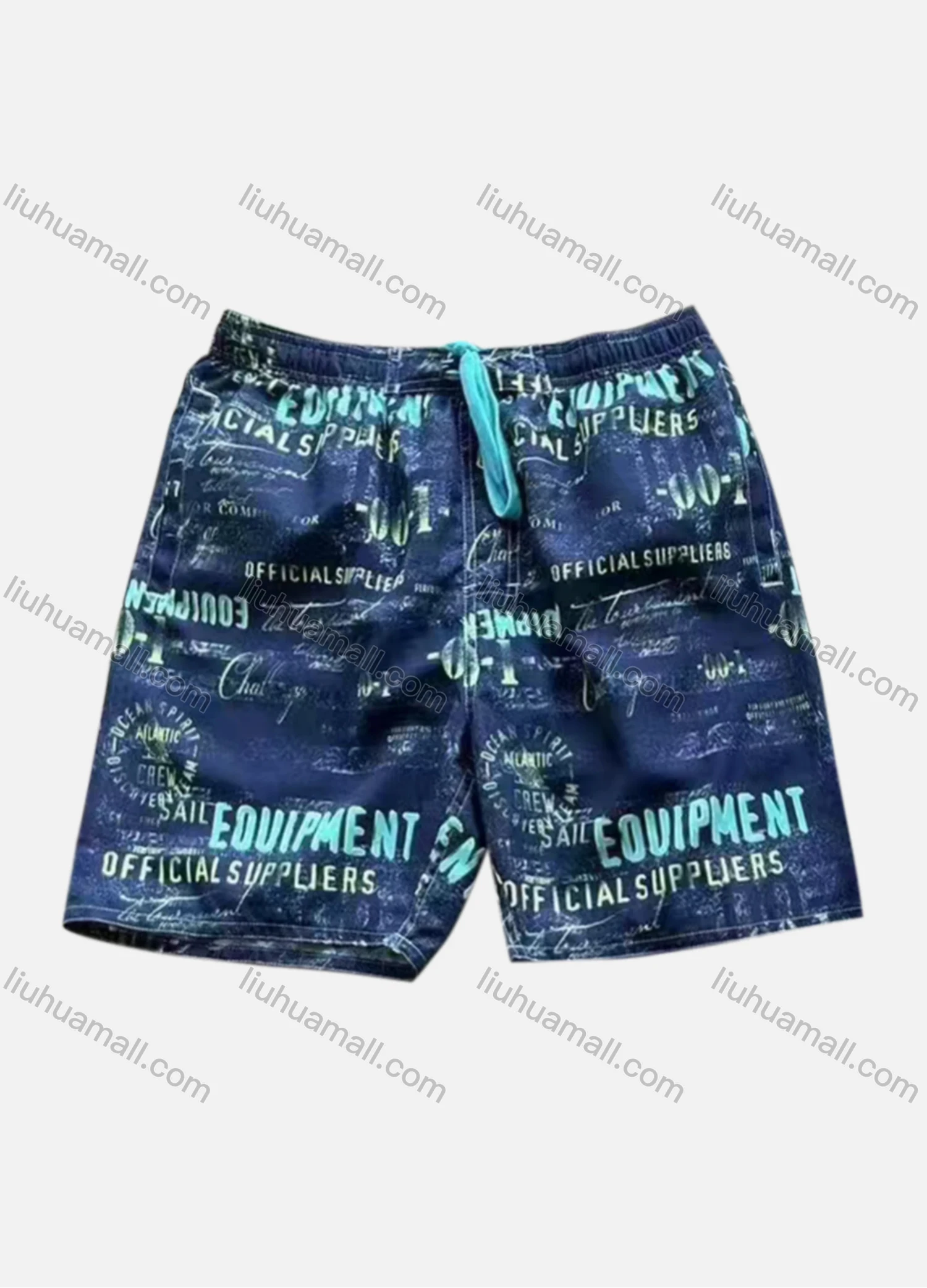 Wholesale Men's Vacation Allover Letter Print Drawstring Patch Pocket Beach Shorts H5527# - Liuhuamall