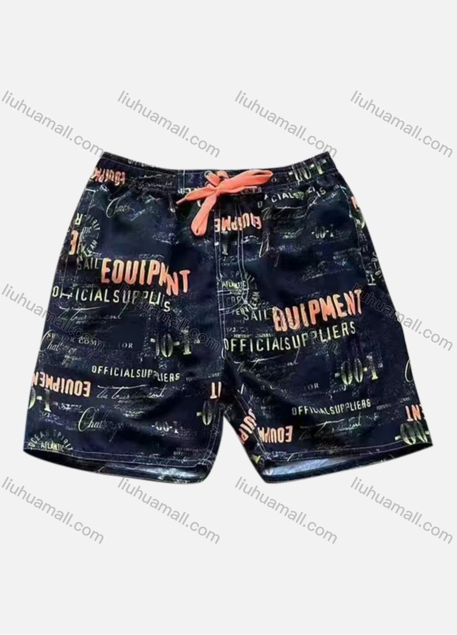 Wholesale Men's Vacation Allover Letter Print Drawstring Patch Pocket Beach Shorts H5527# - Liuhuamall