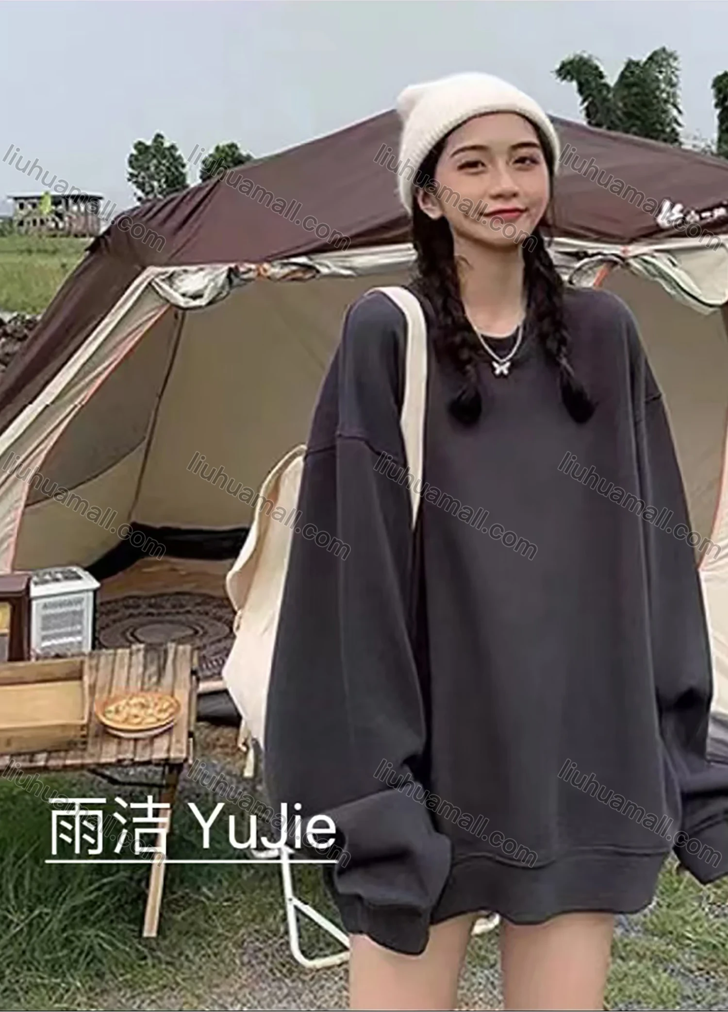 Wholesale Women's Casual Plain Basics Round Neck Long Sleeve Drop Shoulder Pullover Sweatshirt 00701# - Liuhuamall