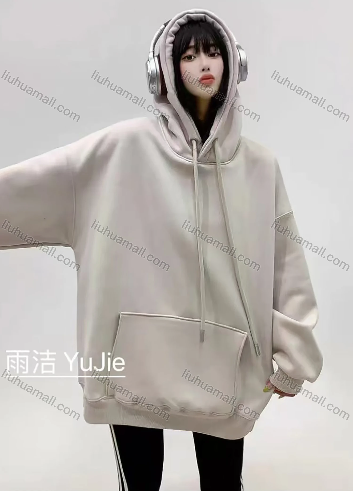Wholesale Women's Casual Drawstring Plain Drop Shoulder Long Sleeve Hoodie With Kangaroo Pocket 00801# - Liuhuamall