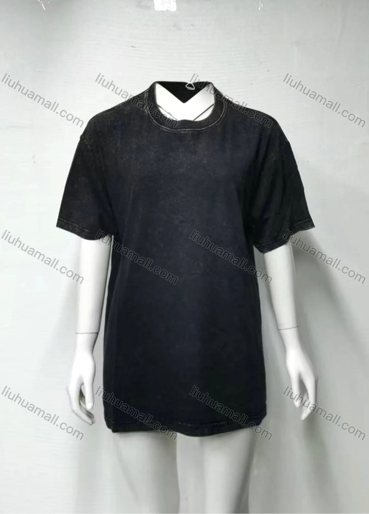 Wholesale Women's 100%Cotton Casual Distressed Wash Round Neck Plain Half Sleeve Drop Shoulder Tee 1301# - Liuhuamall