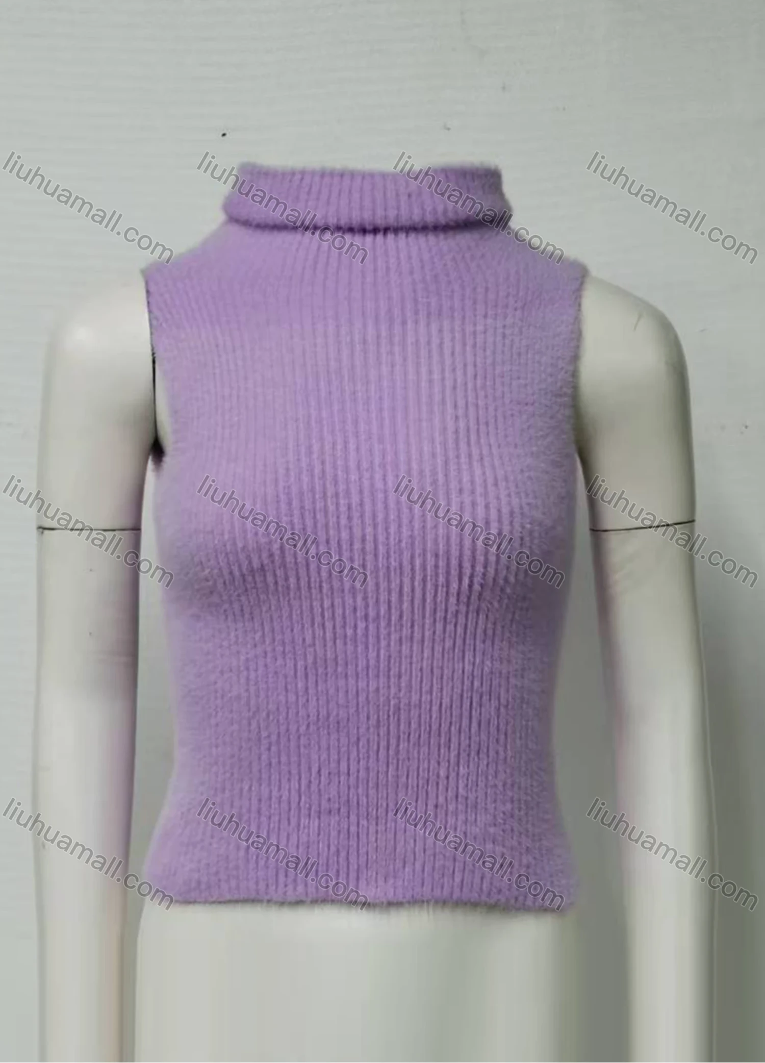 Wholesale Women's Fashion Plain Turtleneck Sleeveless Ribbed Tank Top 1513# - Liuhuamall