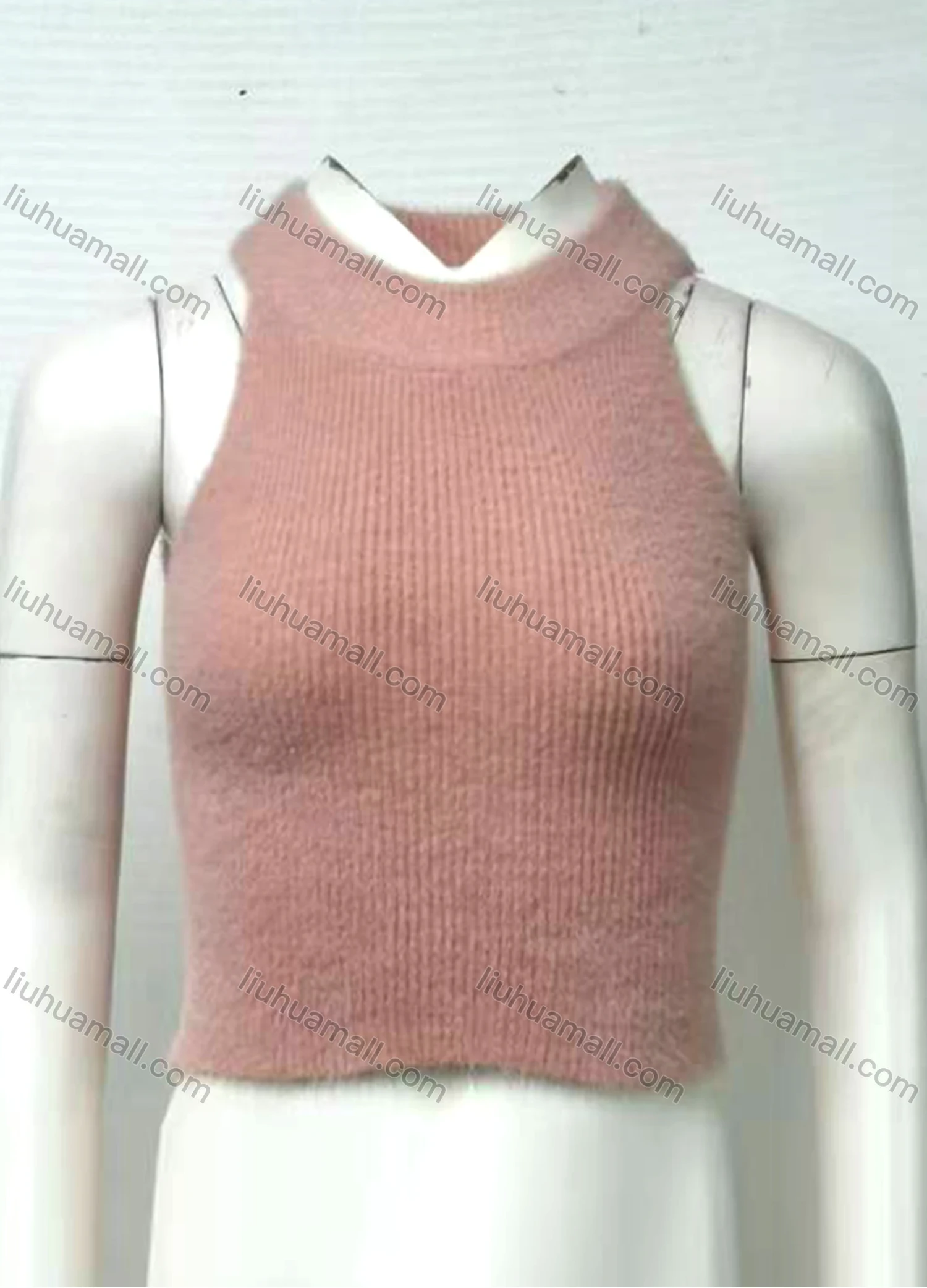 Wholesale Women's Casual Plain Halter Sleeveless Ribbed Crop Top 13105# - Liuhuamall