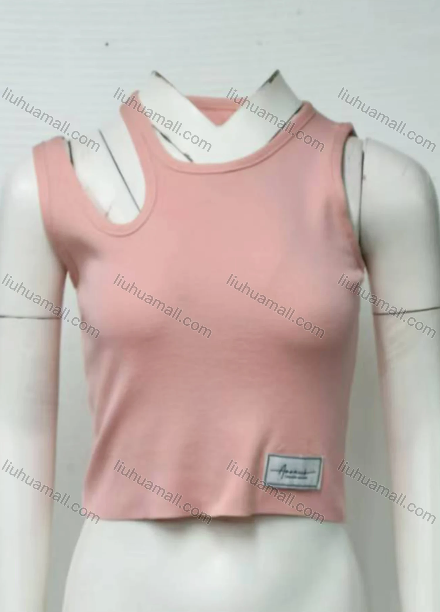 Wholesale Women's Casual Plain Asymmetrical Crew Neck Crop Tank Top 13512# - Liuhuamall