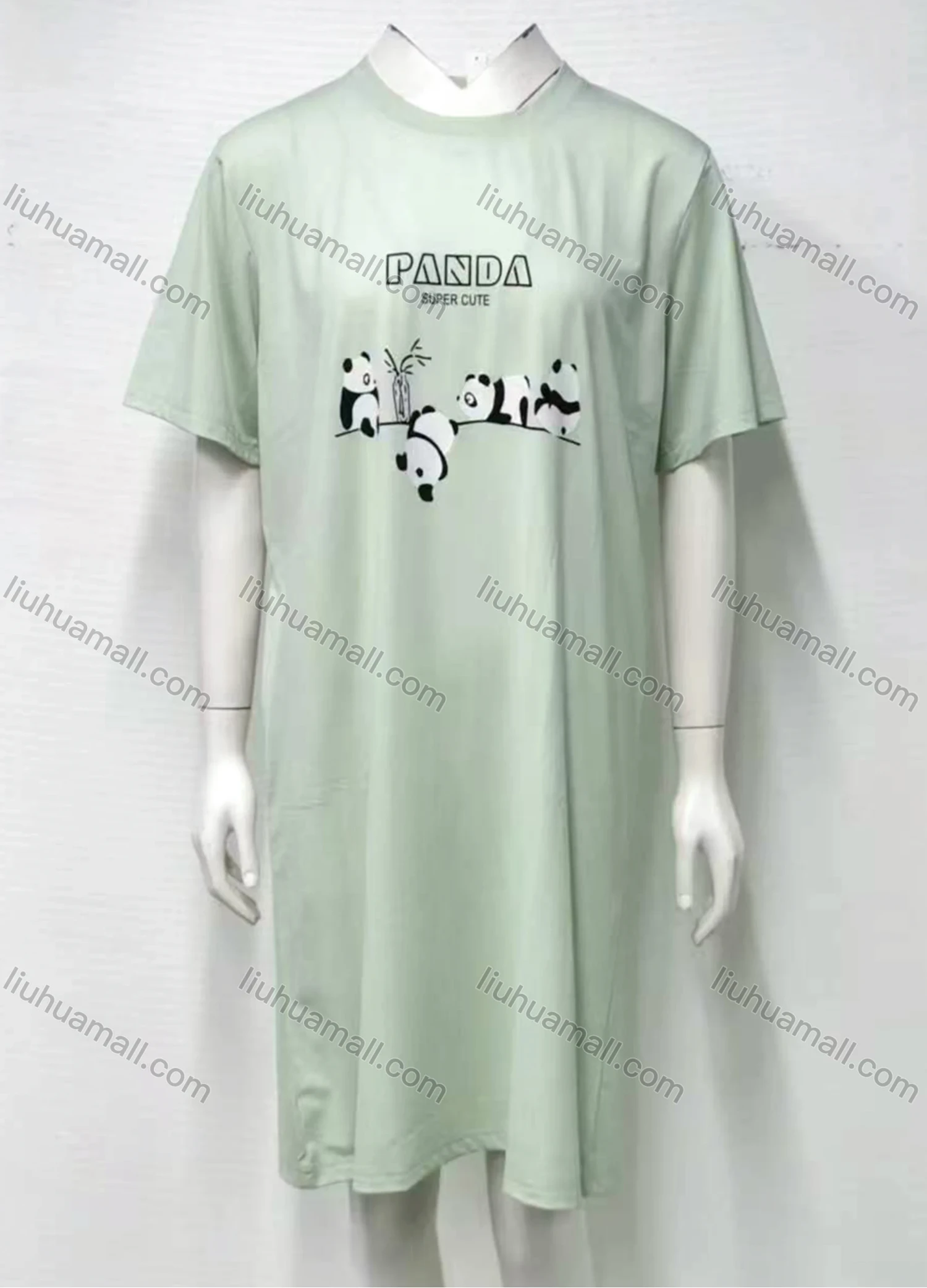 Wholesale Women's Soft 100%Cotton Panda Letter Print Short Sleeve Crew Neck Lounge Short Nightdress 002# - Liuhuamall