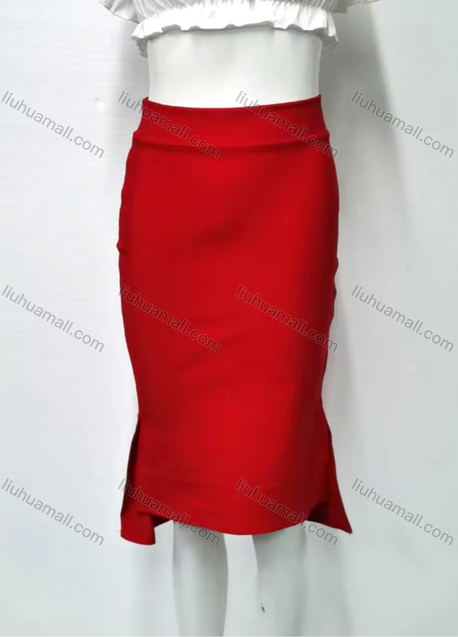 Wholesale Women's Fashion Plain Elastic Waist Split Side High Low Hem Knee Length Skirt 009-5# - Liuhuamall