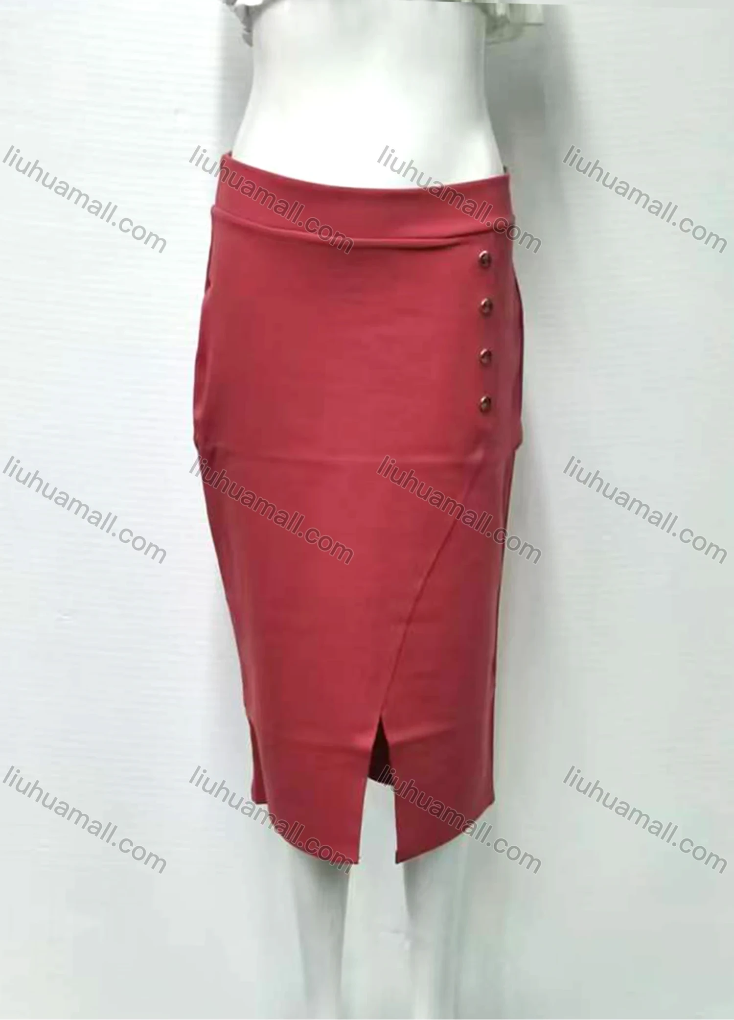 Wholesale Women's Fashion Plain Elastic Waist Button Decor Split Hem Midi Skirt 7508# - Liuhuamall