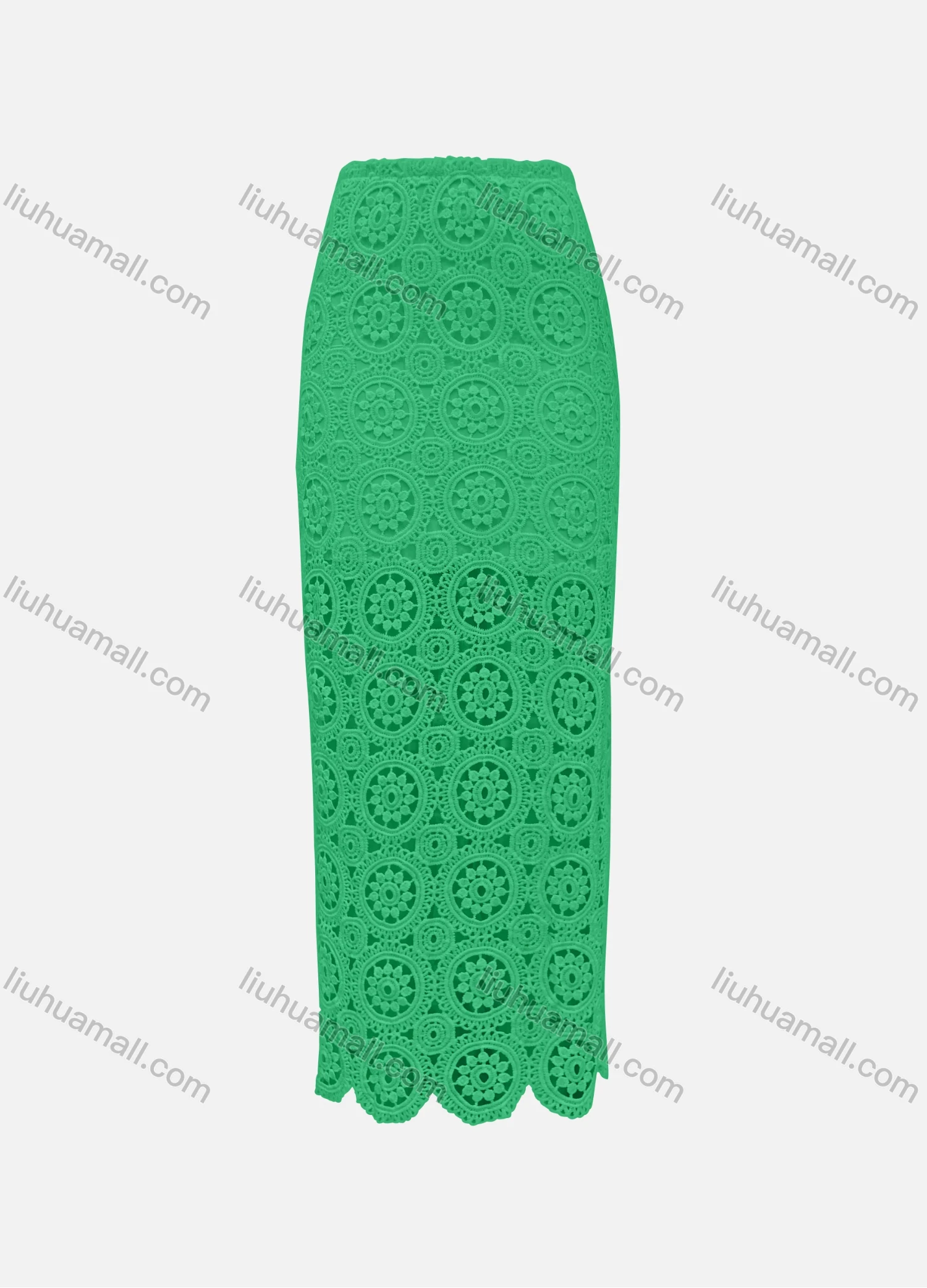 Wholesale Women's Elegant 100%Cotton Plain Scallop Hem Hollow Out Maxi Skirt SC3573# - Liuhuamall