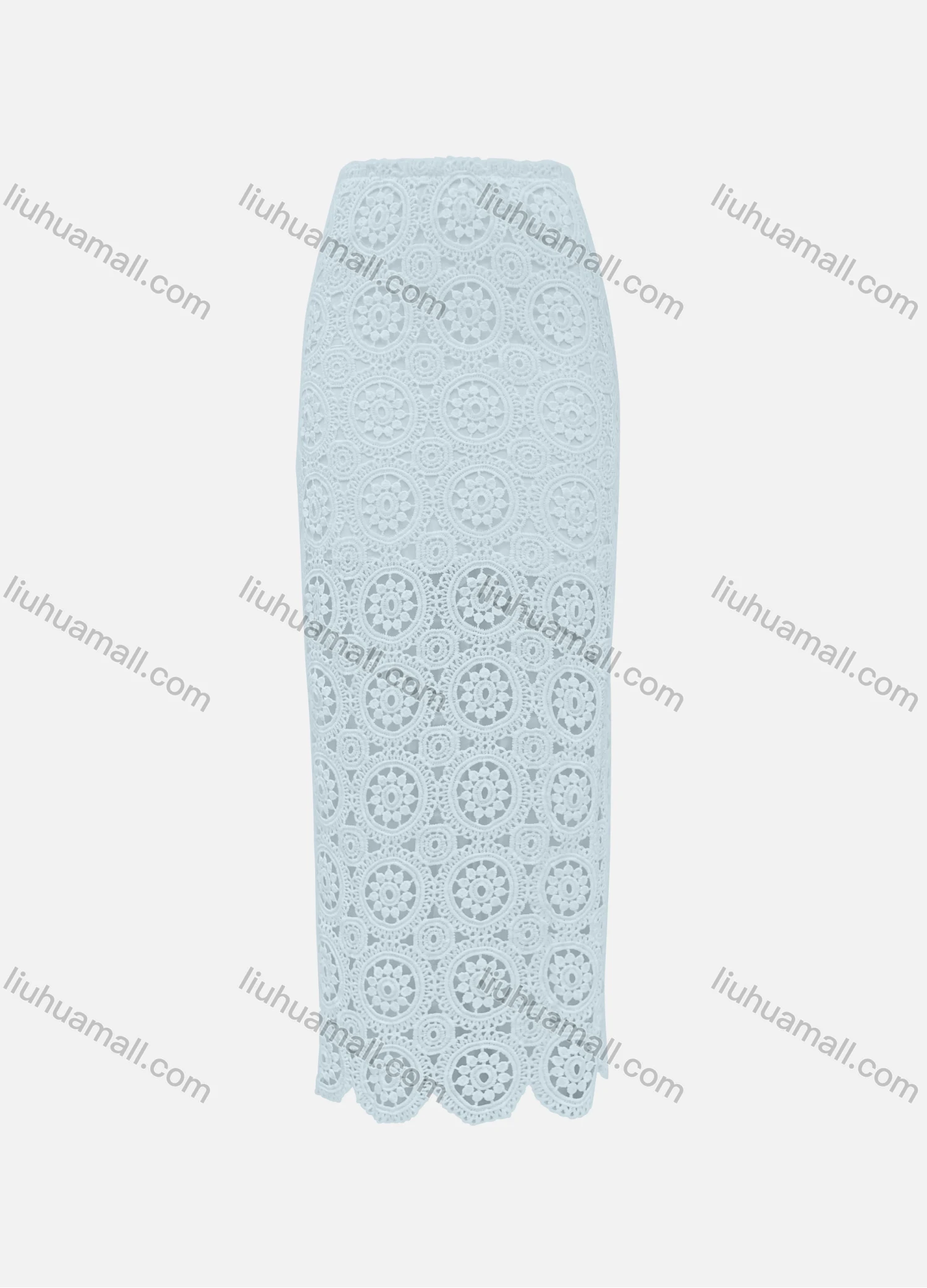 Wholesale Women's Elegant 100%Cotton Plain Scallop Hem Hollow Out Maxi Skirt SC3573# - Liuhuamall