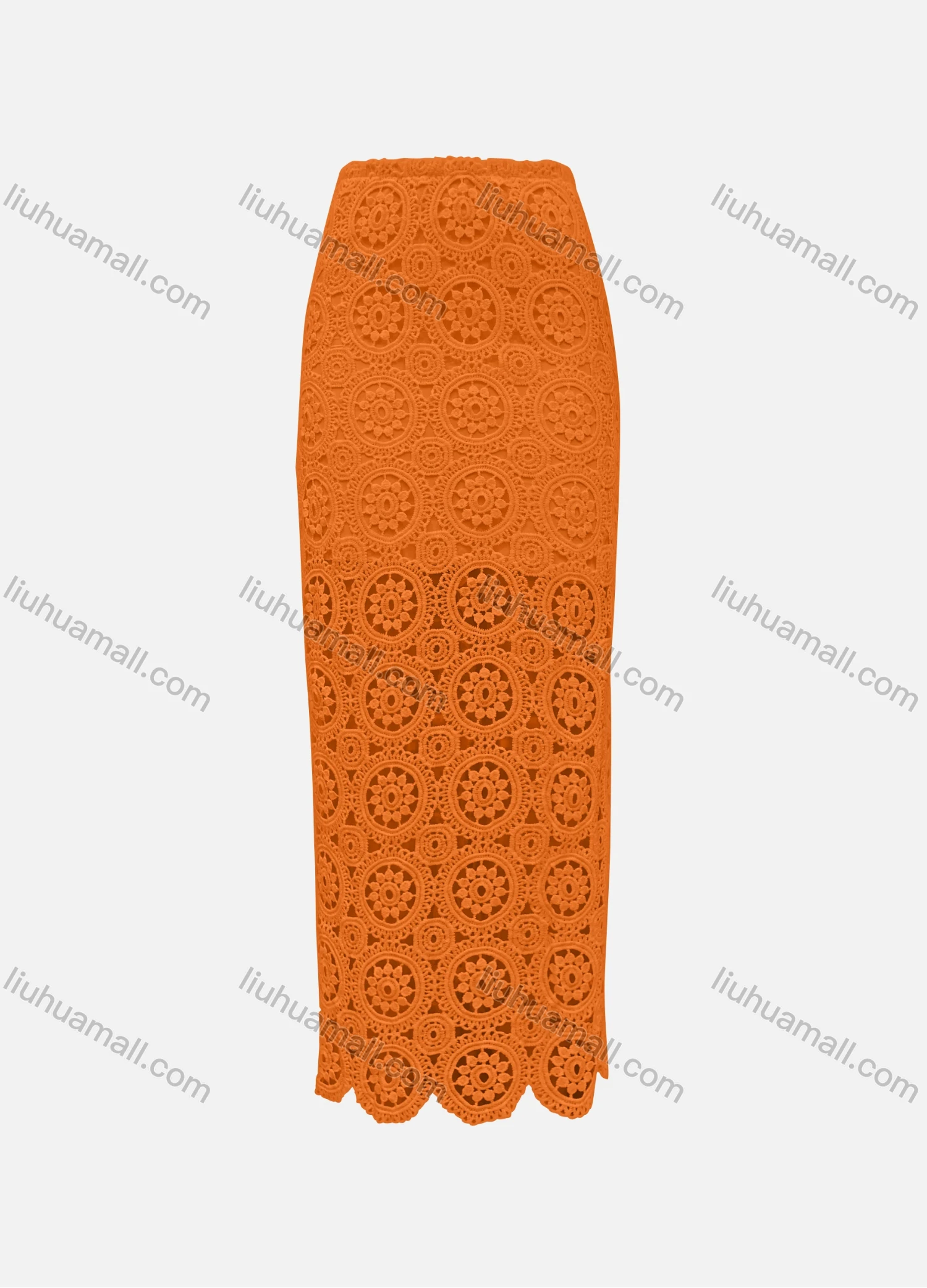 Wholesale Women's Elegant 100%Cotton Plain Scallop Hem Hollow Out Maxi Skirt SC3573# - Liuhuamall