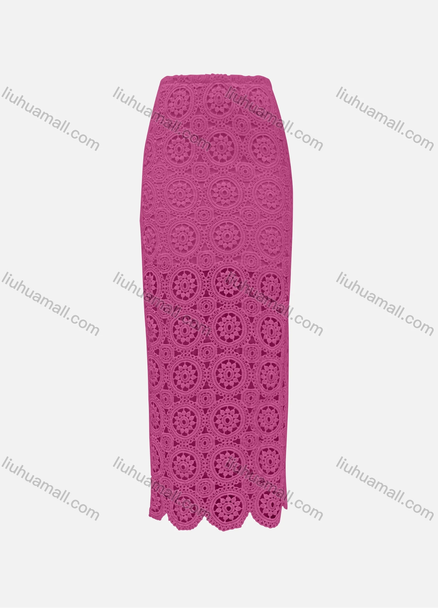 Wholesale Women's Elegant 100%Cotton Plain Scallop Hem Hollow Out Maxi Skirt SC3573# - Liuhuamall