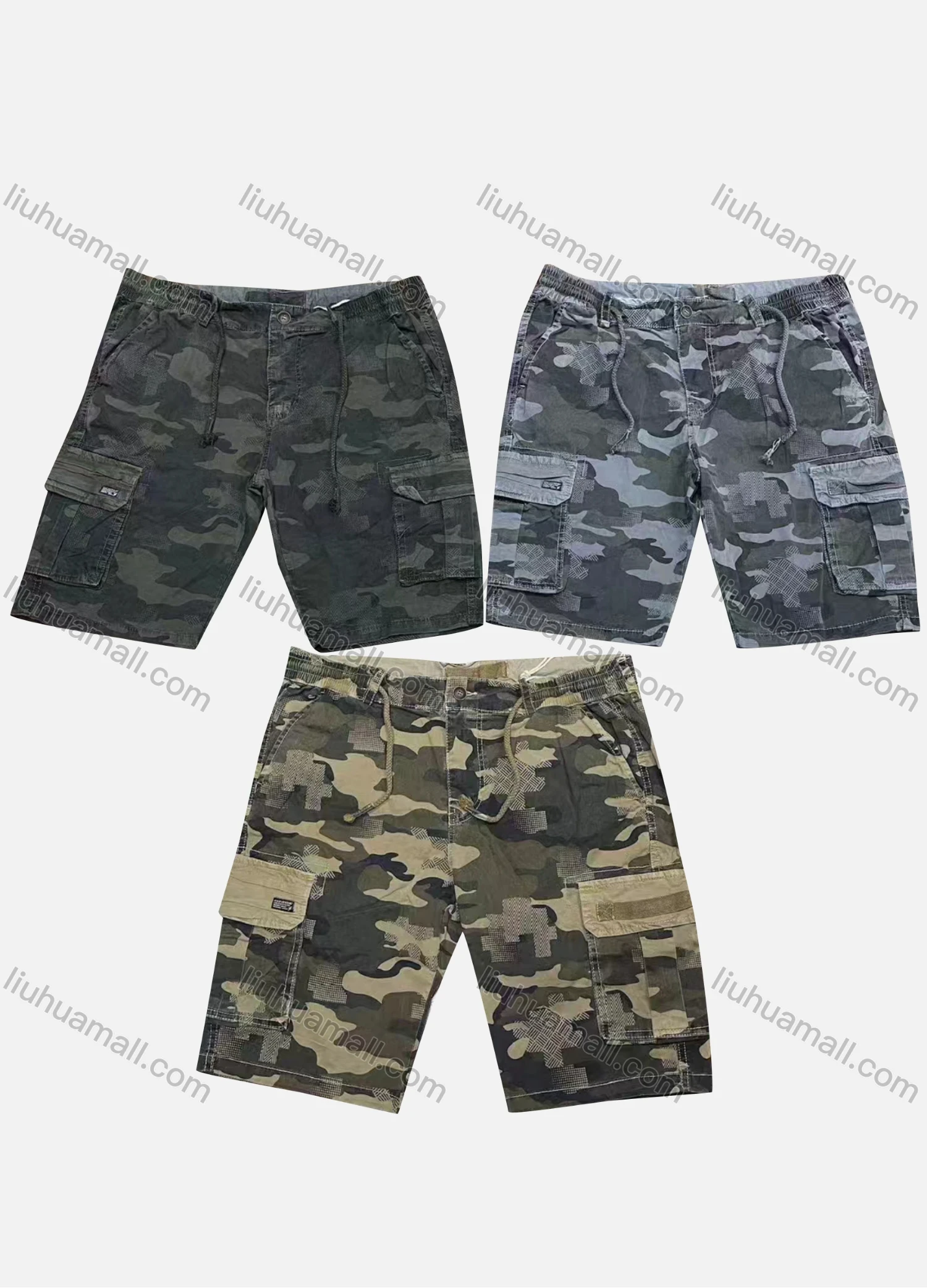 Wholesale Men's Casual Camouflage Flap Pockets Drawstring Cargo Shorts 9389# - Liuhuamall