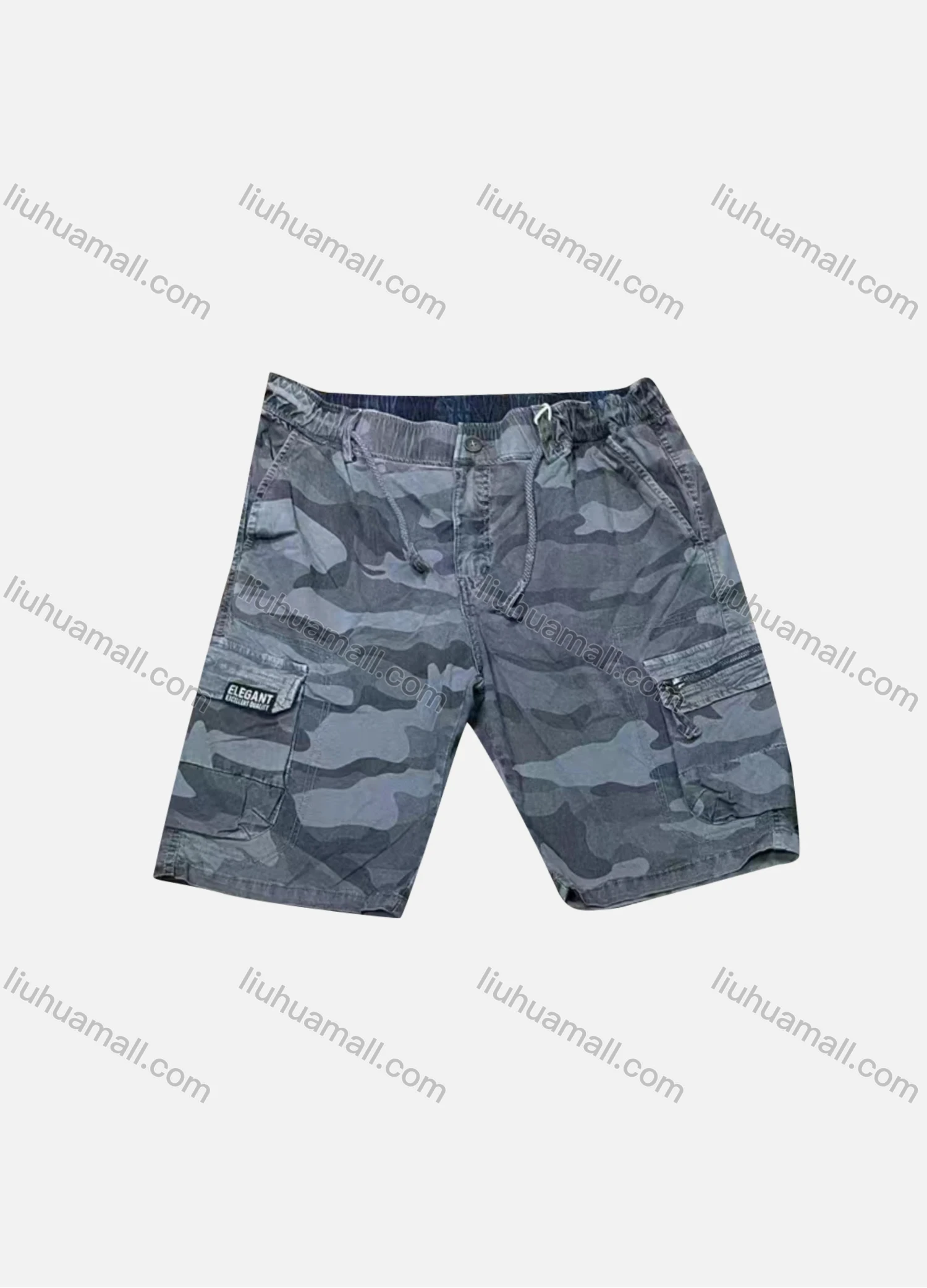 Wholesale Men's Casual Camouflage Zipper Flap Pockets Drawstring Cargo Shorts 9383# - Liuhuamall