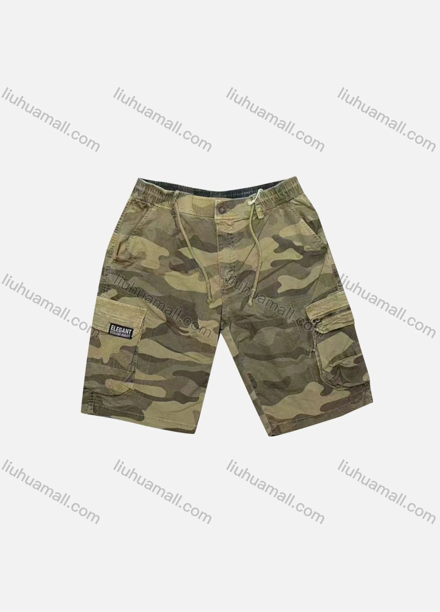 Wholesale Men's Casual Camouflage Zipper Flap Pockets Drawstring Cargo Shorts 9383# - Liuhuamall