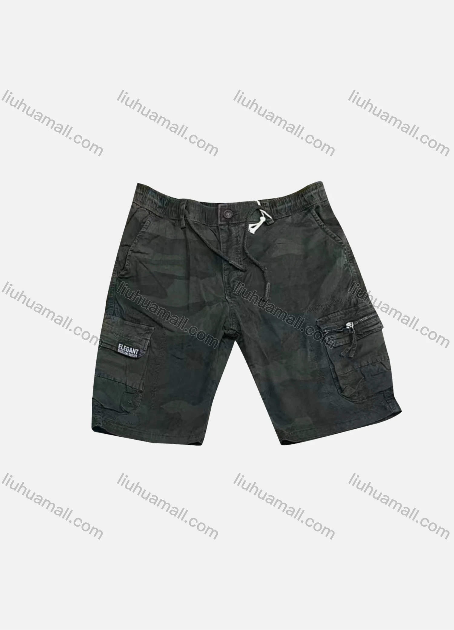 Wholesale Men's Casual Camouflage Zipper Flap Pockets Drawstring Cargo Shorts 9383# - Liuhuamall