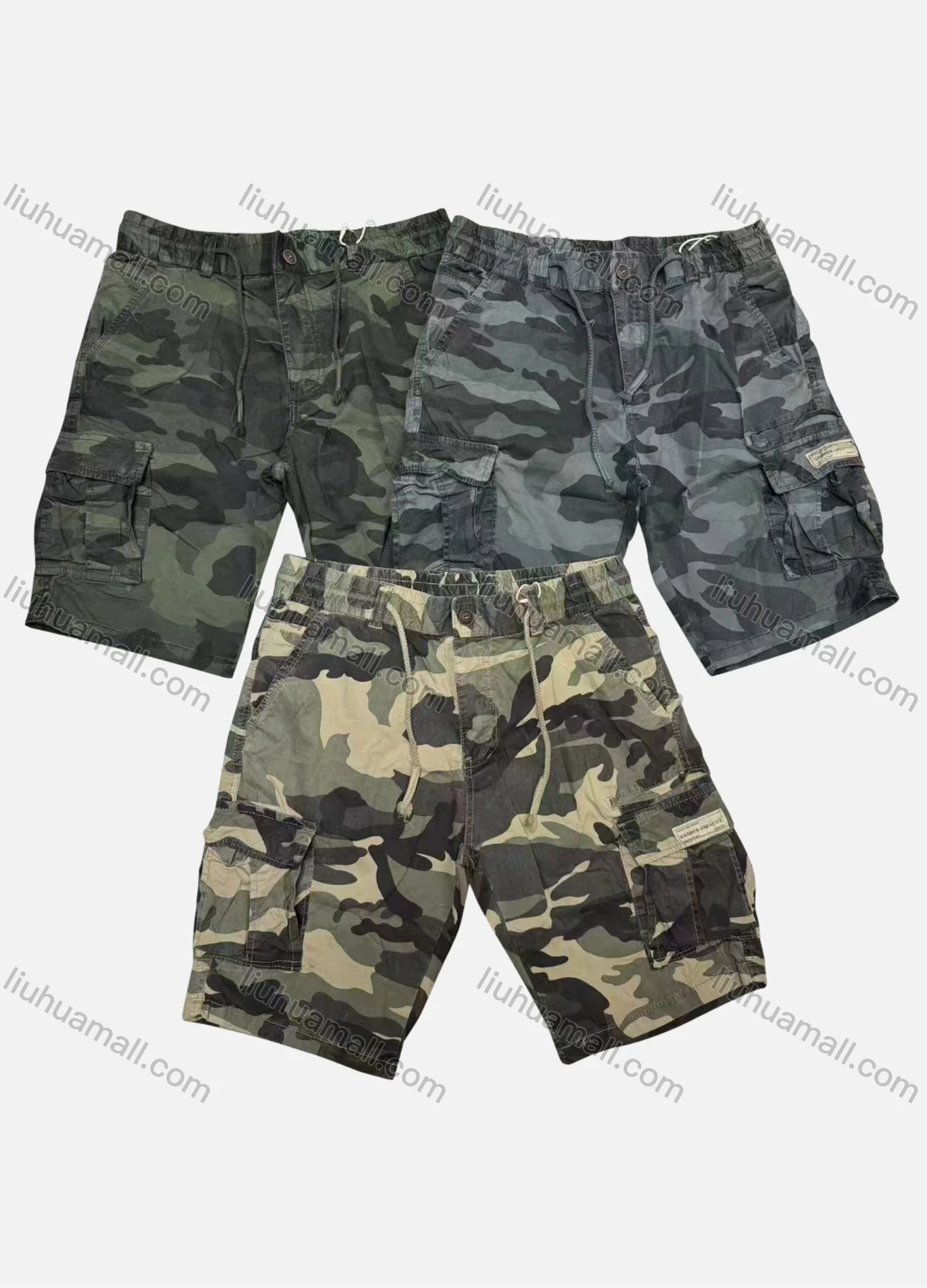 Wholesale Men's Casual Camouflage Flap Pockets Drawstring Cargo Shorts 8962# - Liuhuamall