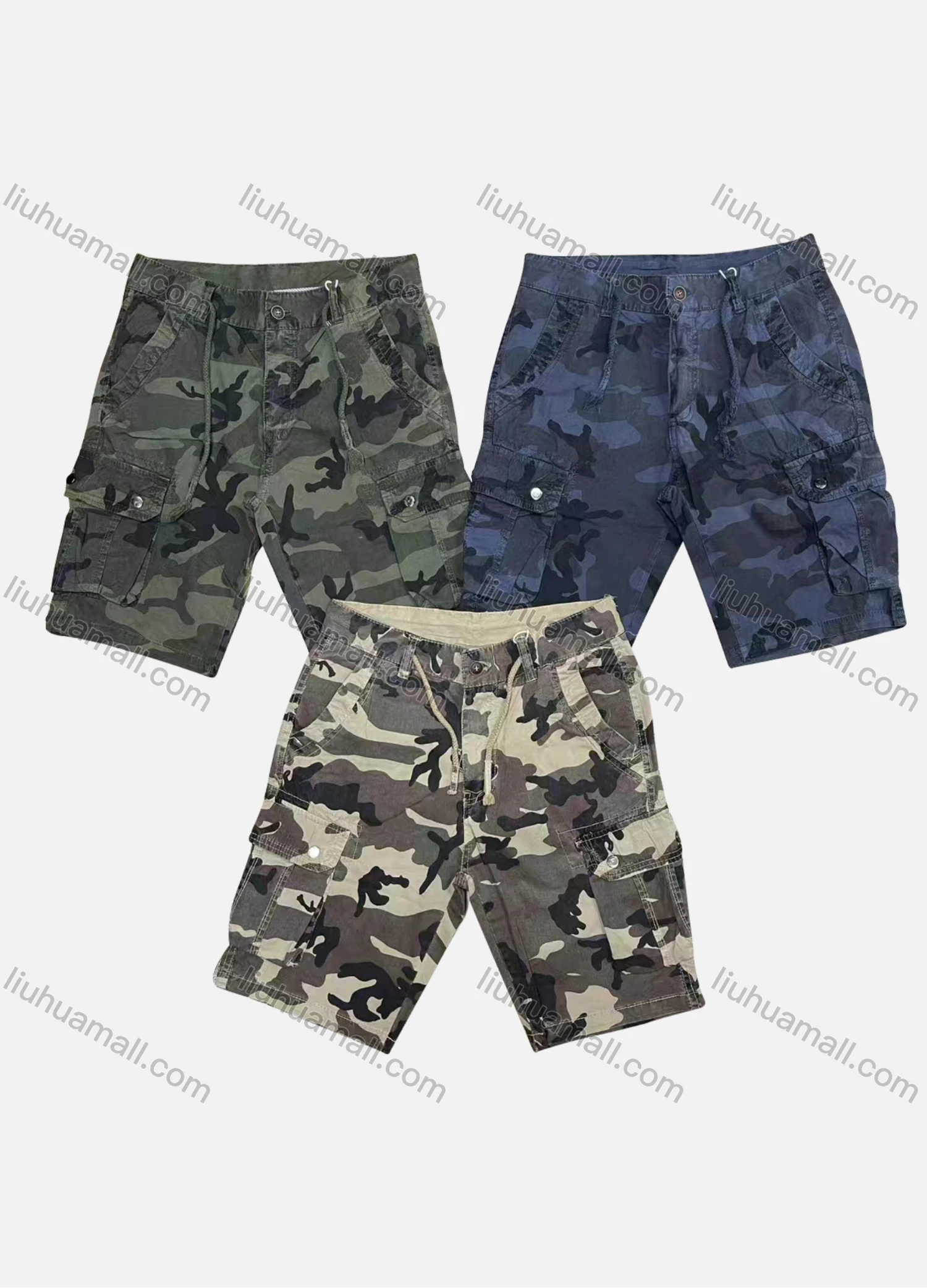 Wholesale Men's Casual Camouflage Flap Pockets Drawstring Cargo Shorts 8991# - Liuhuamall