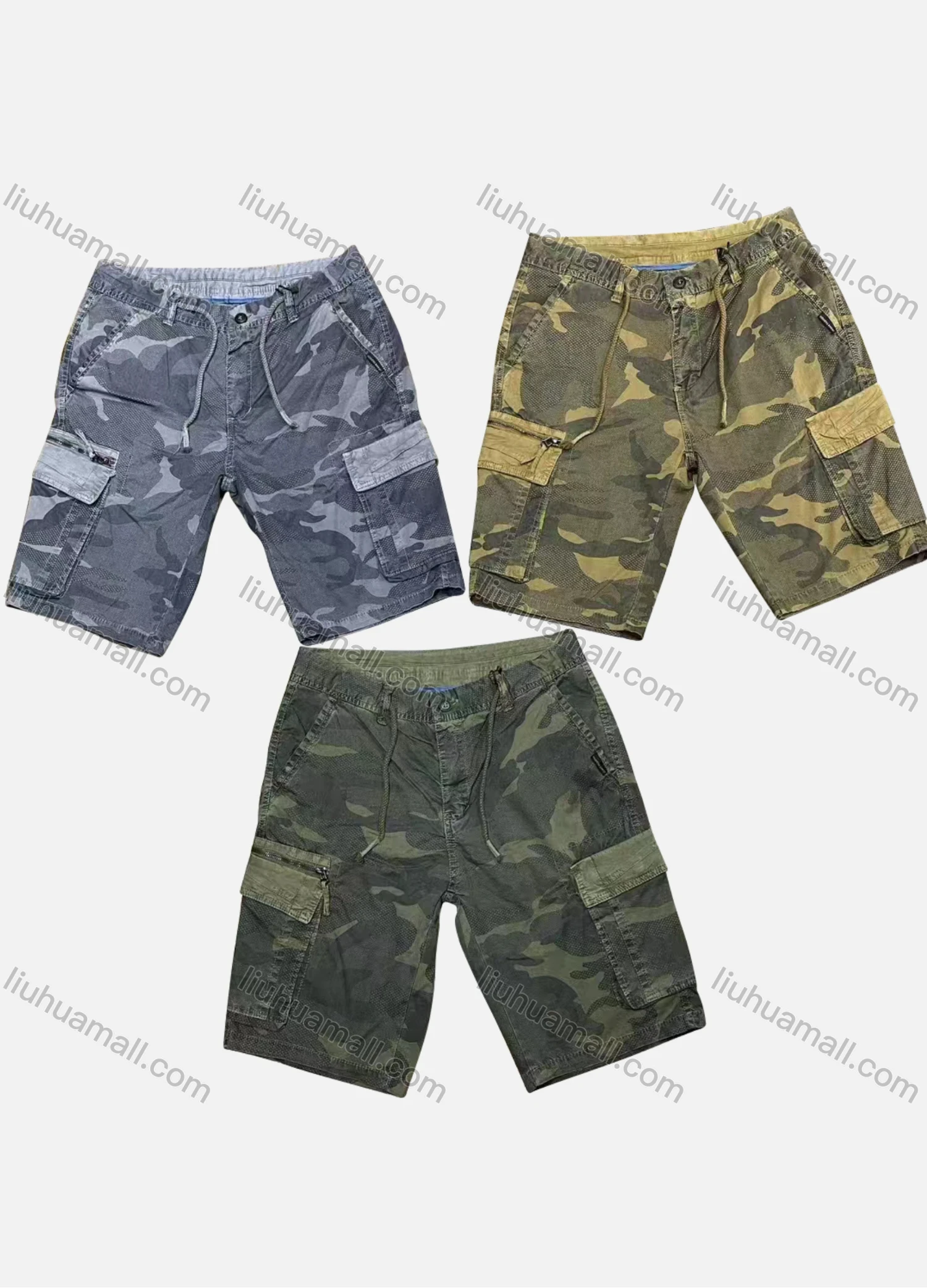 Wholesale Men's Casual Camouflage Flap Pockets Drawstring Cargo Shorts 8990# - Liuhuamall