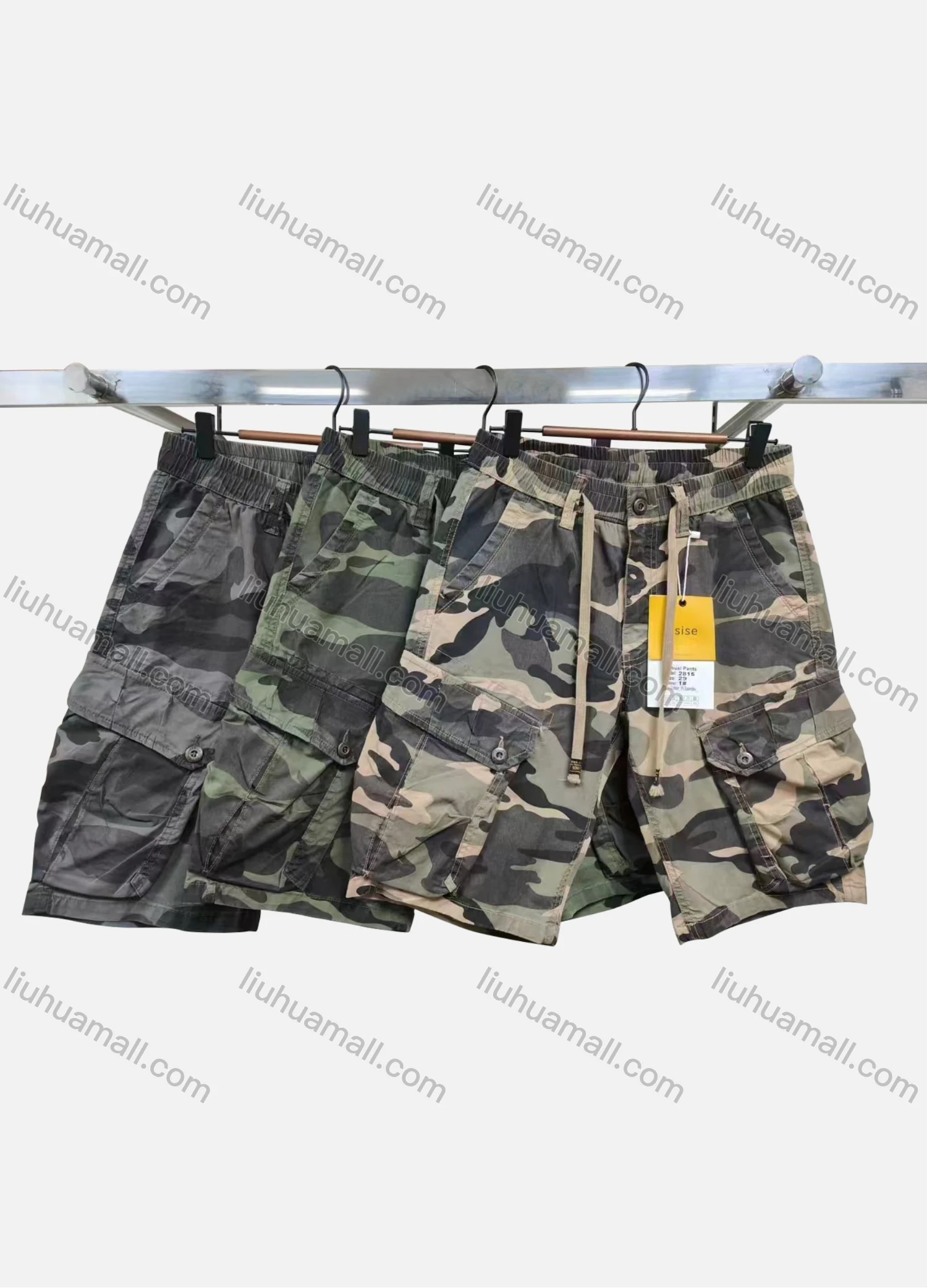 Wholesale Men's Casual Camouflage Flap Pockets Drawstring Cargo Shorts 2815# - Liuhuamall
