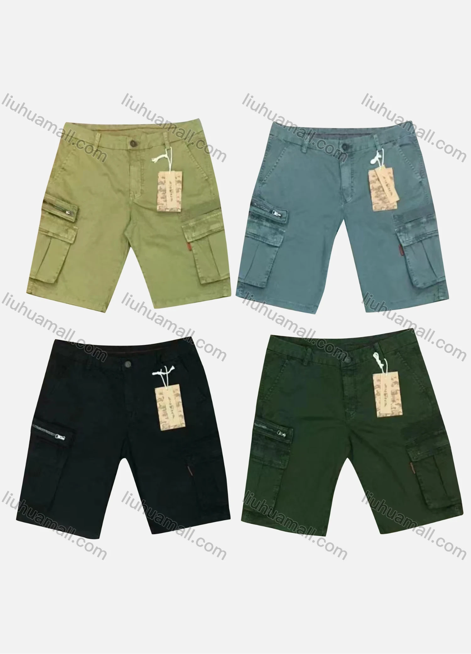 Wholesale Men's Casual Plain Zipper Flap Pockets Cargo Shorts 9380# - Liuhuamall