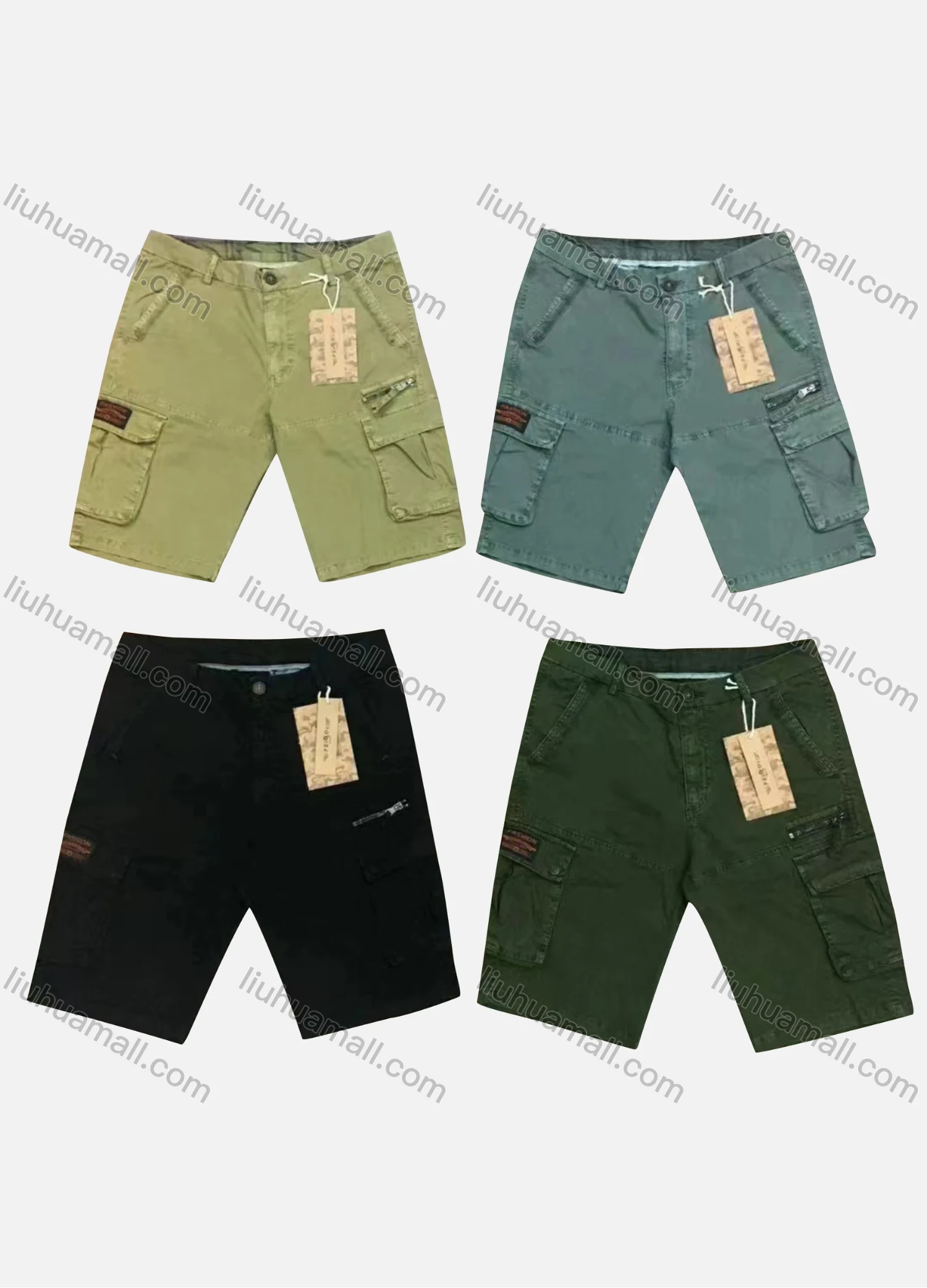 Wholesale Men's Casual Plain Zip Decor Flap Pockets Cargo Shorts 9381# - Liuhuamall