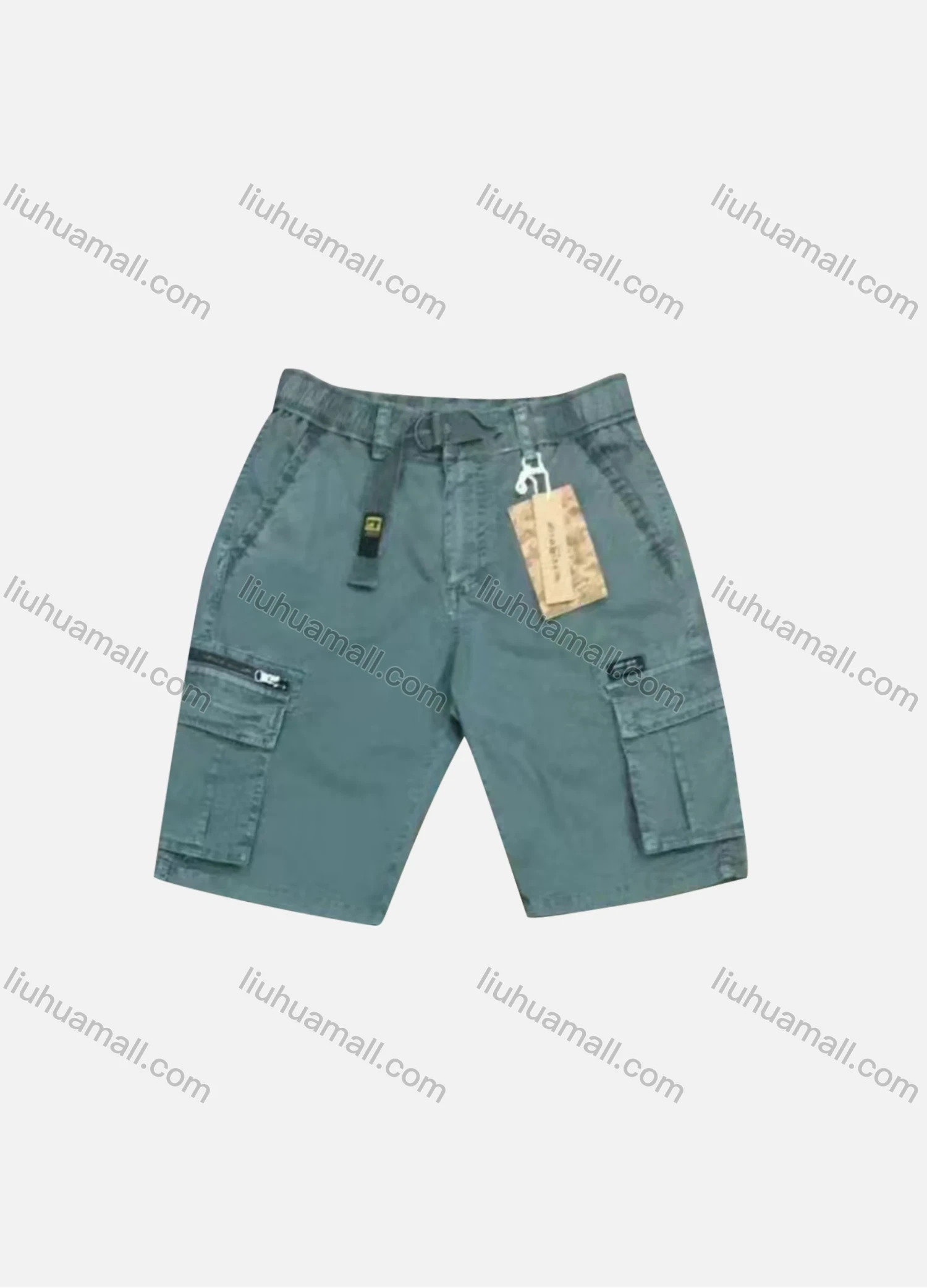 Wholesale Men's Casual Plain Zip Decor Flap Pockets Drawstring Cargo Shorts 9382# - Liuhuamall