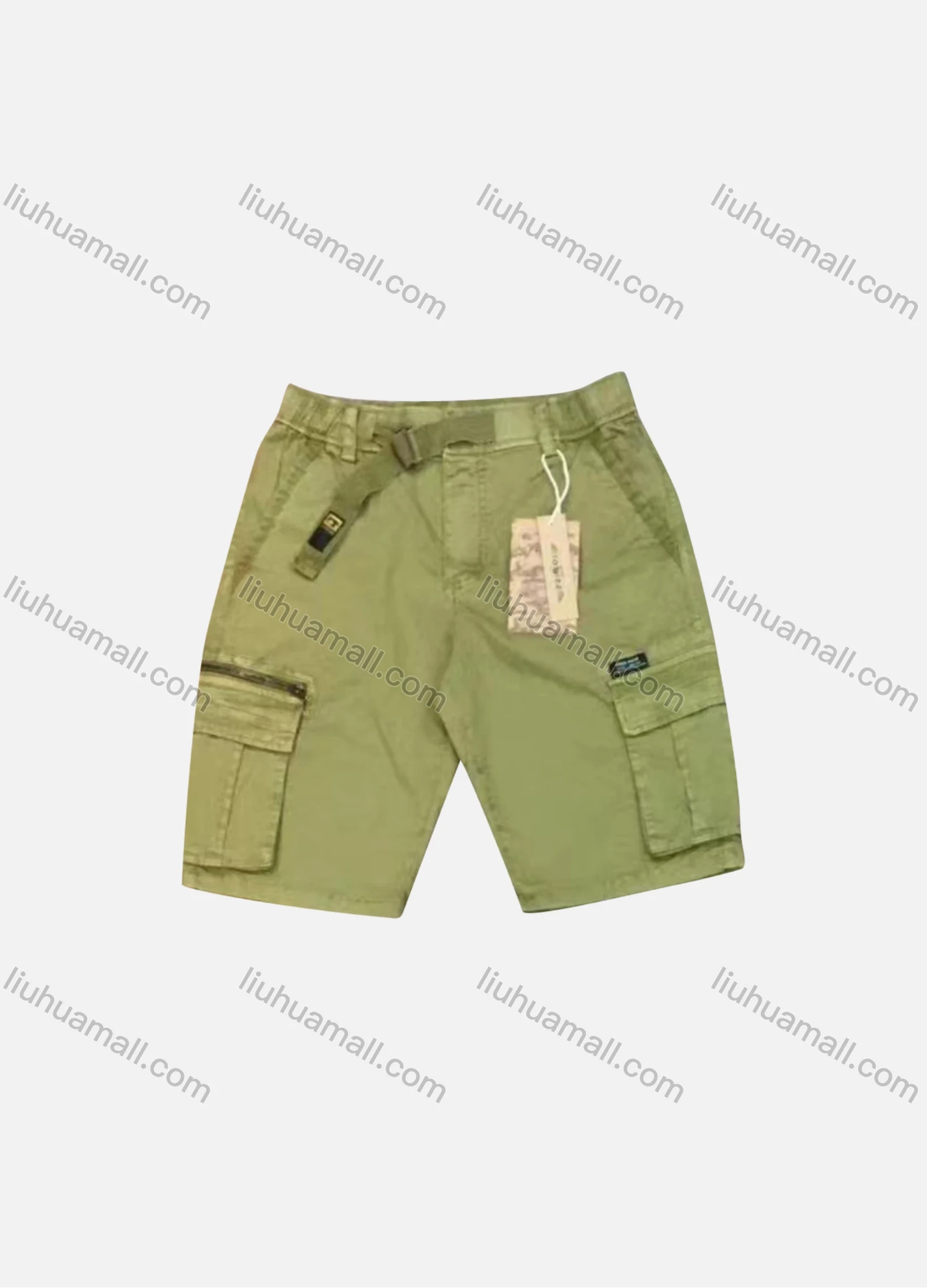 Wholesale Men's Casual Plain Zip Decor Flap Pockets Drawstring Cargo Shorts 9382# - Liuhuamall