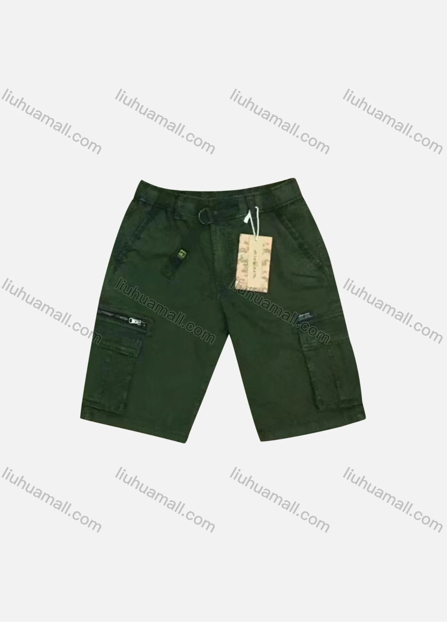 Wholesale Men's Casual Plain Zip Decor Flap Pockets Drawstring Cargo Shorts 9382# - Liuhuamall
