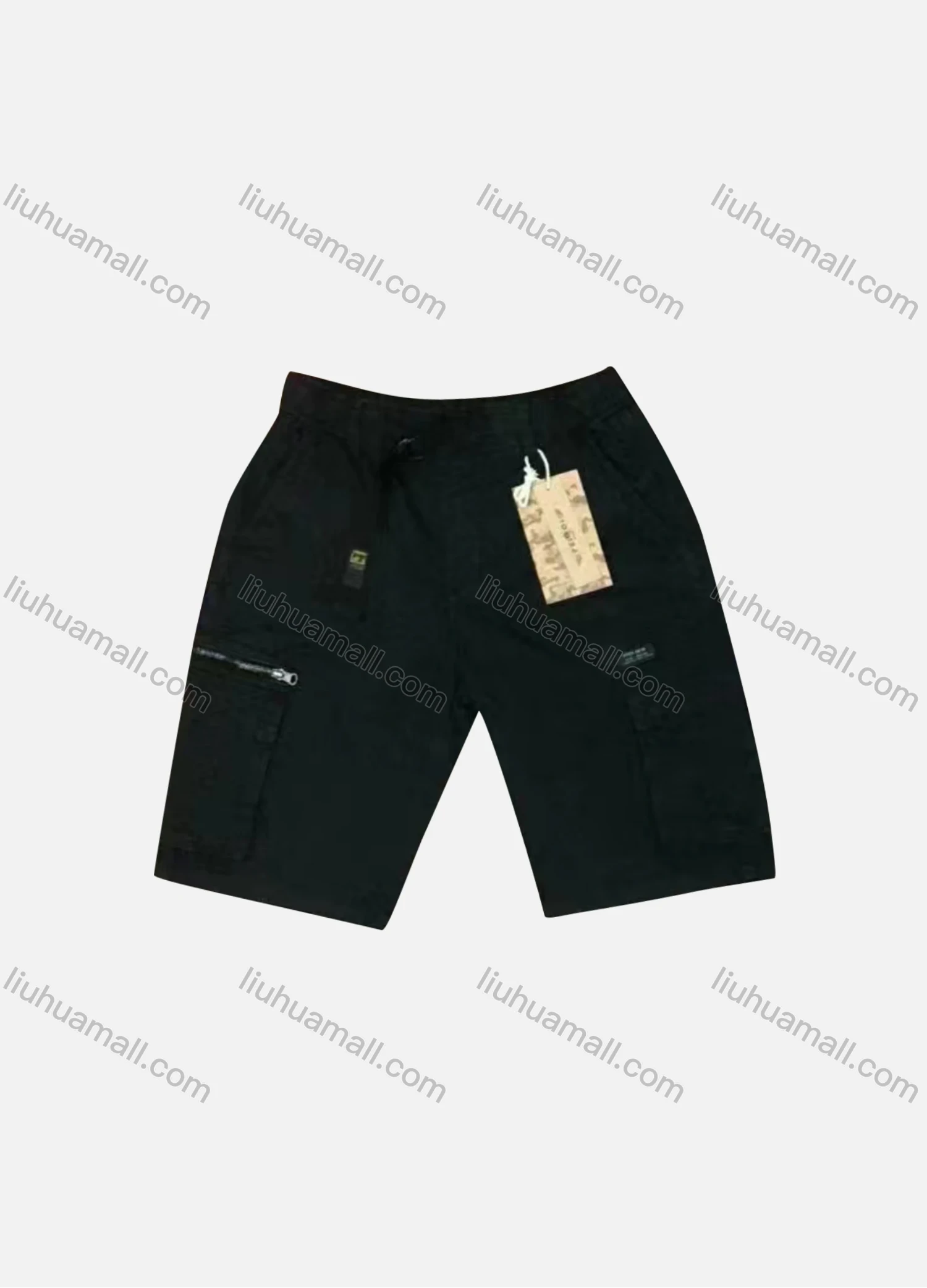 Wholesale Men's Casual Plain Zip Decor Flap Pockets Drawstring Cargo Shorts 9382# - Liuhuamall