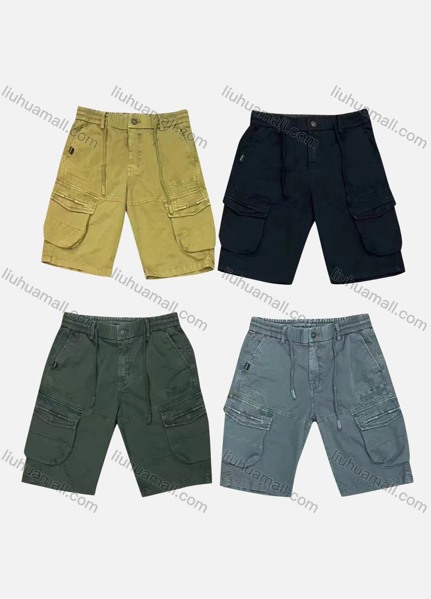 Wholesale Men's Casual Plain Flap Pockets Drawstring Cargo Shorts 9303# - Liuhuamall